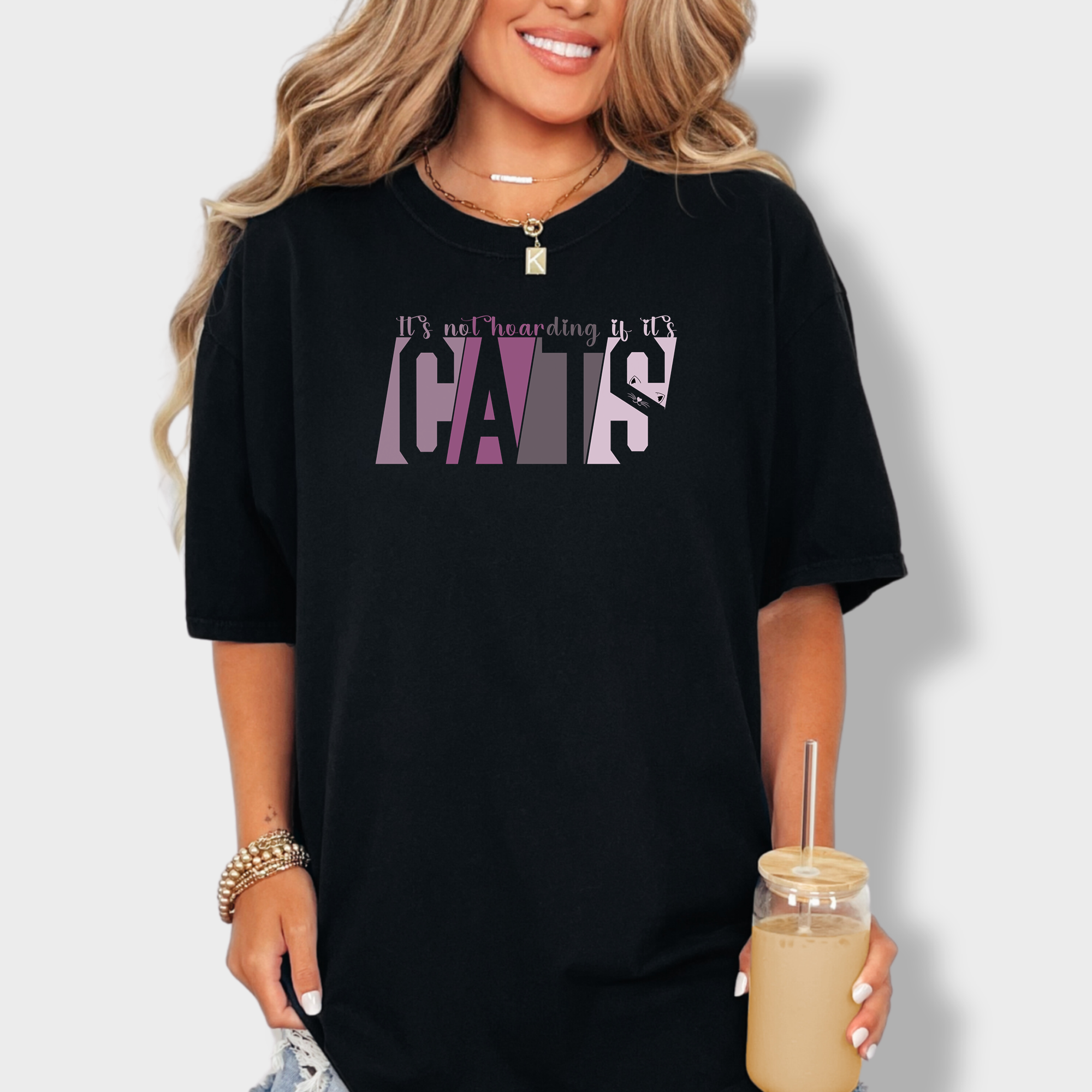 Modern Its Not Hoarding If Its CATS Cat Graphic Comfort Colors T-Shirt in Black-T-Shirt-Black-Fetch N Found