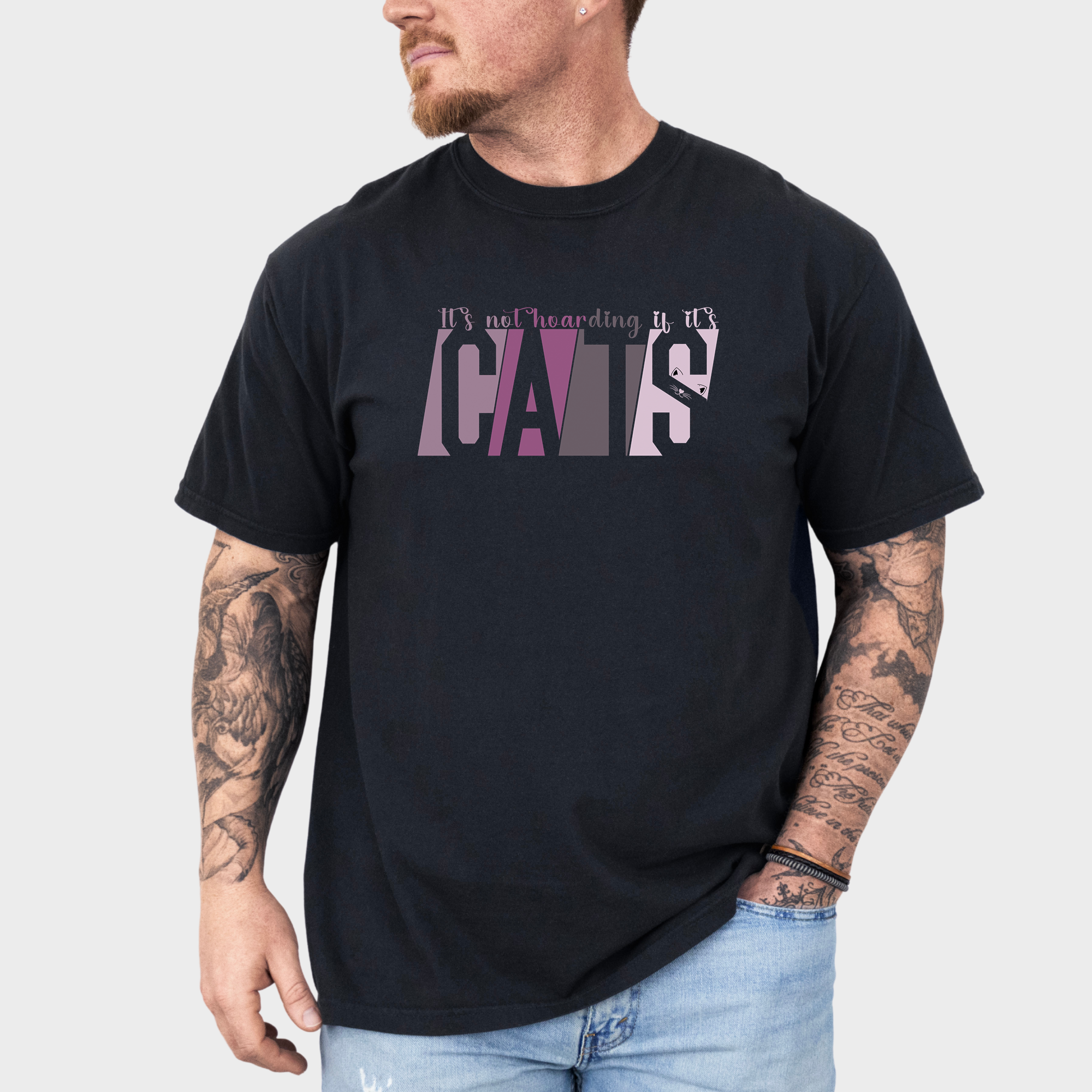 Modern Its Not Hoarding If Its CATS Cat Graphic Comfort Colors T-Shirt in Black-T-Shirt-Black-Fetch N Found