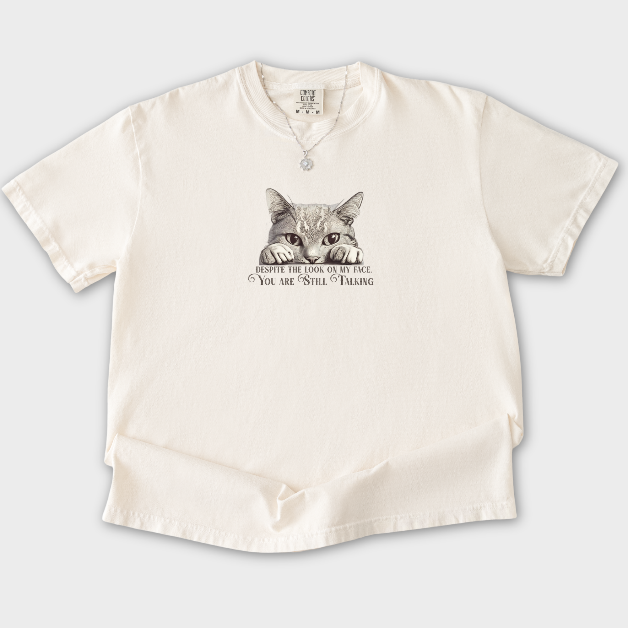 Vintage Still Talking Cat Line Art Comfort Colors T-Shirt in Ivory