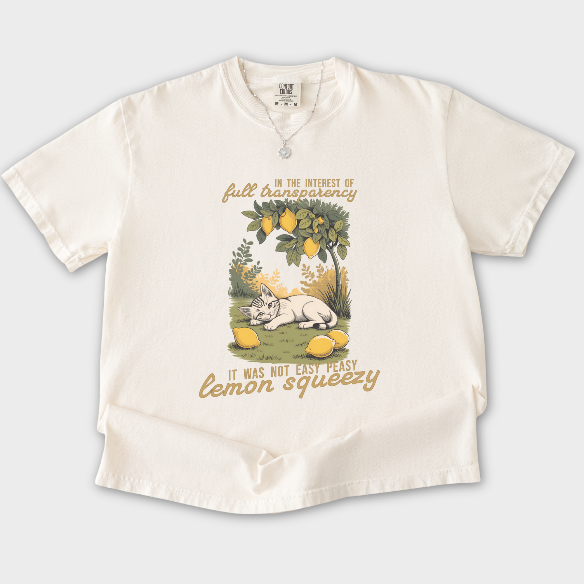 Vintage Lemon Squeezy Cat Graphic Comfort Colors T-Shirt in Ivory
