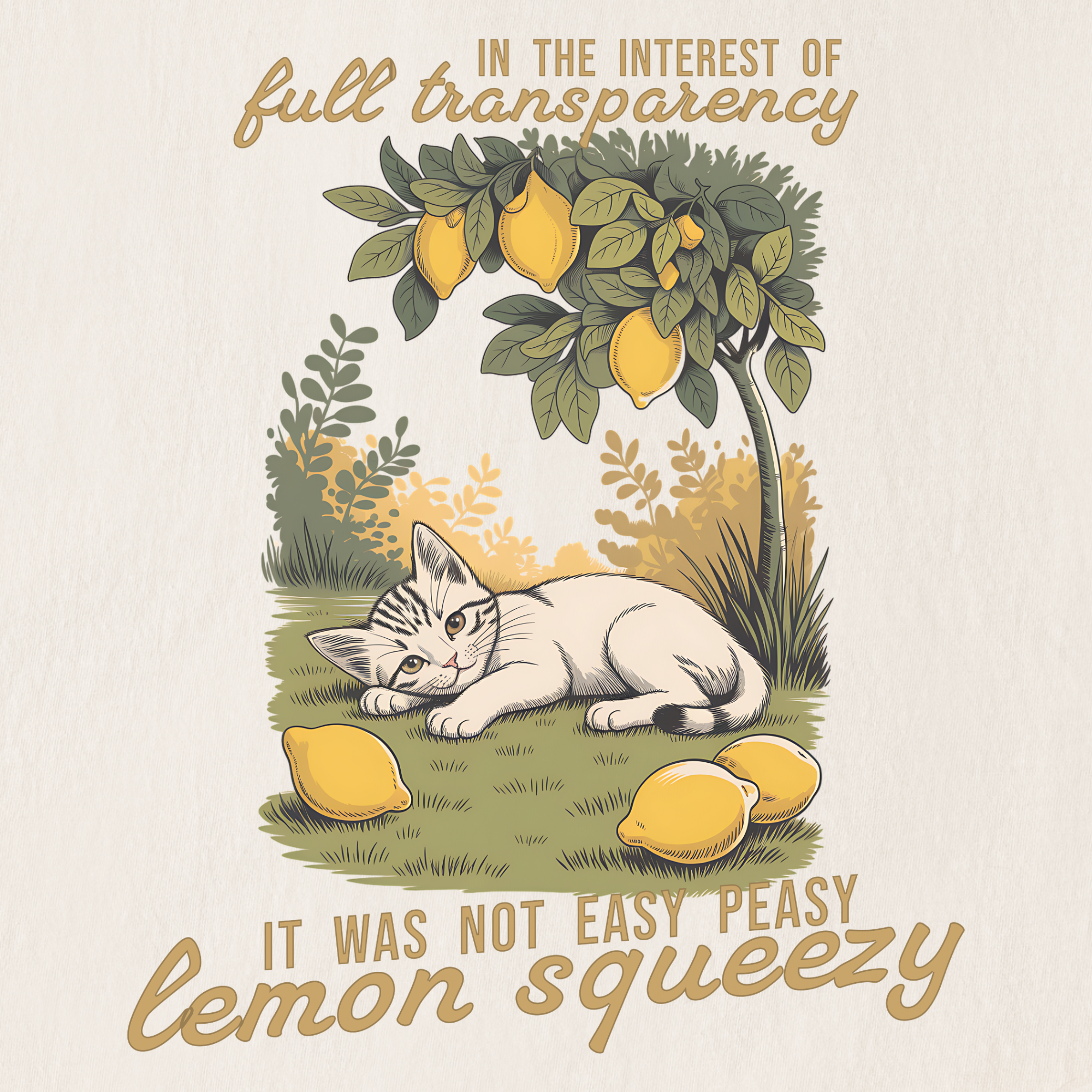 Vintage Lemon Squeezy Cat Graphic Comfort Colors T-Shirt in Ivory