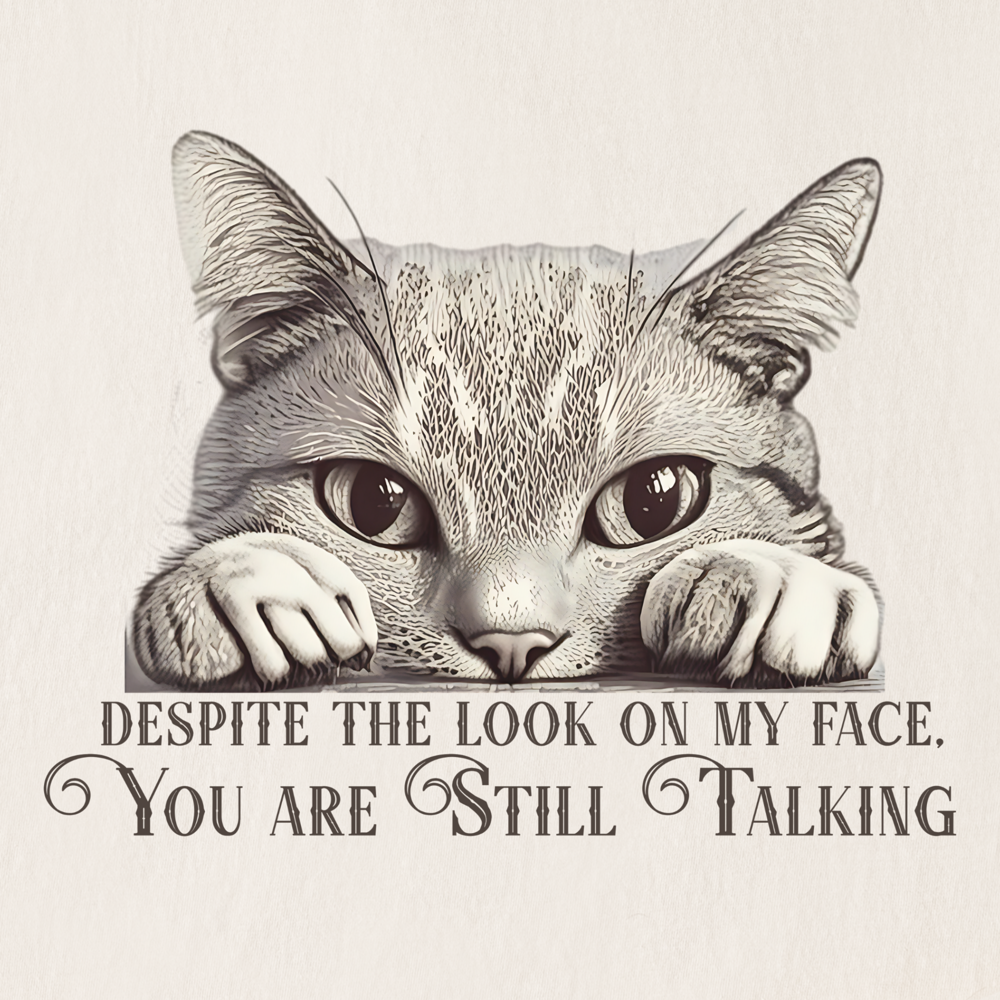 Vintage Still Talking Cat Line Art Comfort Colors T-Shirt in Ivory