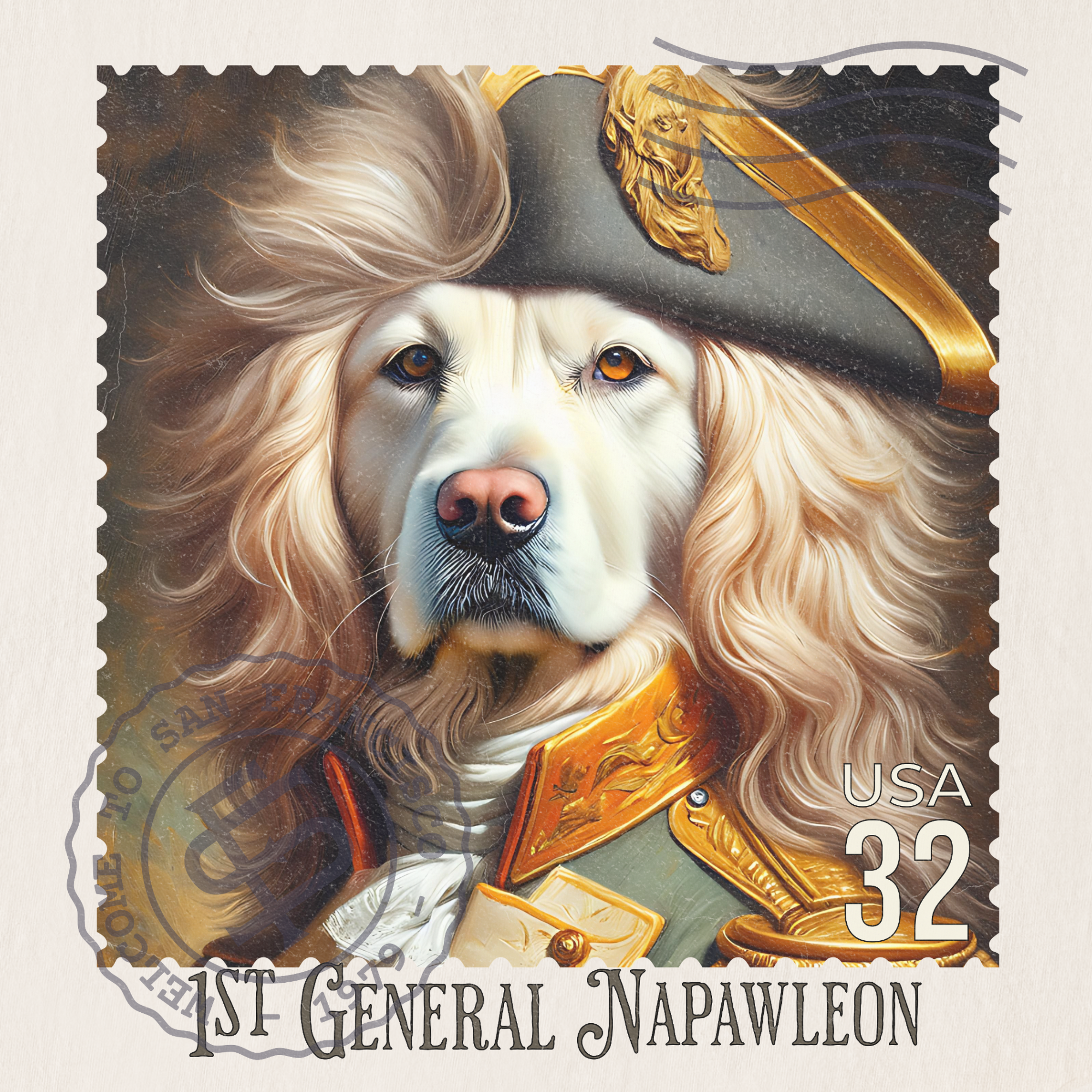 Custom Dog Graphic T-Shirt in Ivory Featuring Unique Labrador Vintage Stamp Design