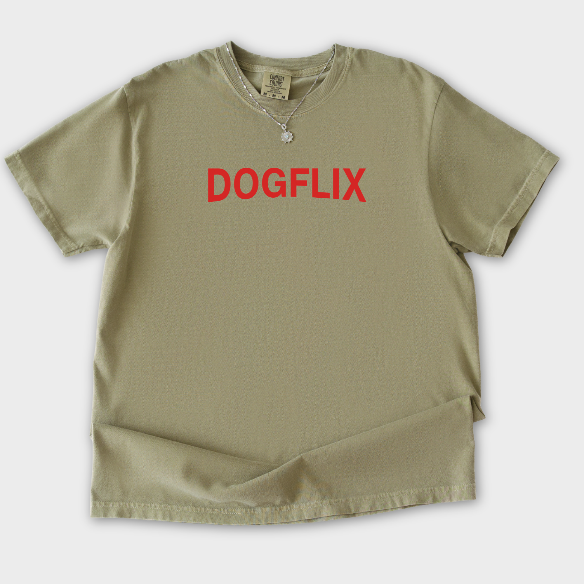 Modern DOGFLIX Dog Graphic Comfort Colors T-Shirt in Khaki