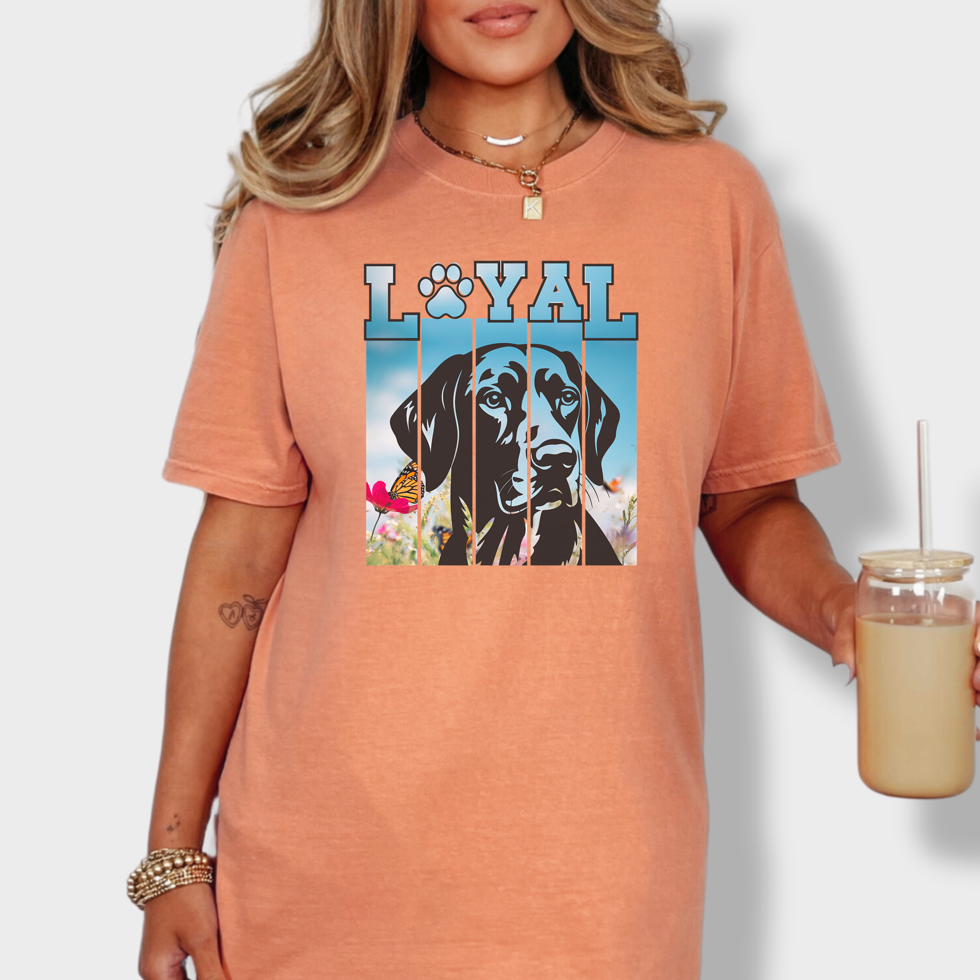 Artistic LOYAL Dog Graphic Comfort Colors T-Shirt in Terracotta-Fetch N Found