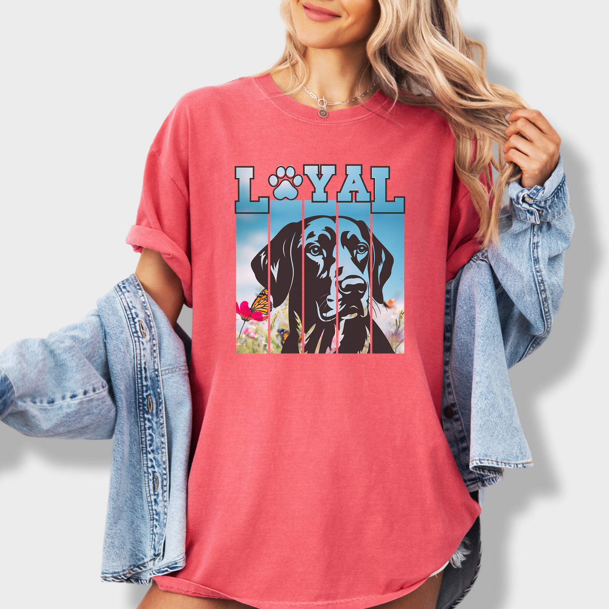 Artistic LOYAL Dog Graphic Comfort Colors T-Shirt in Watermelon-Fetch N Found