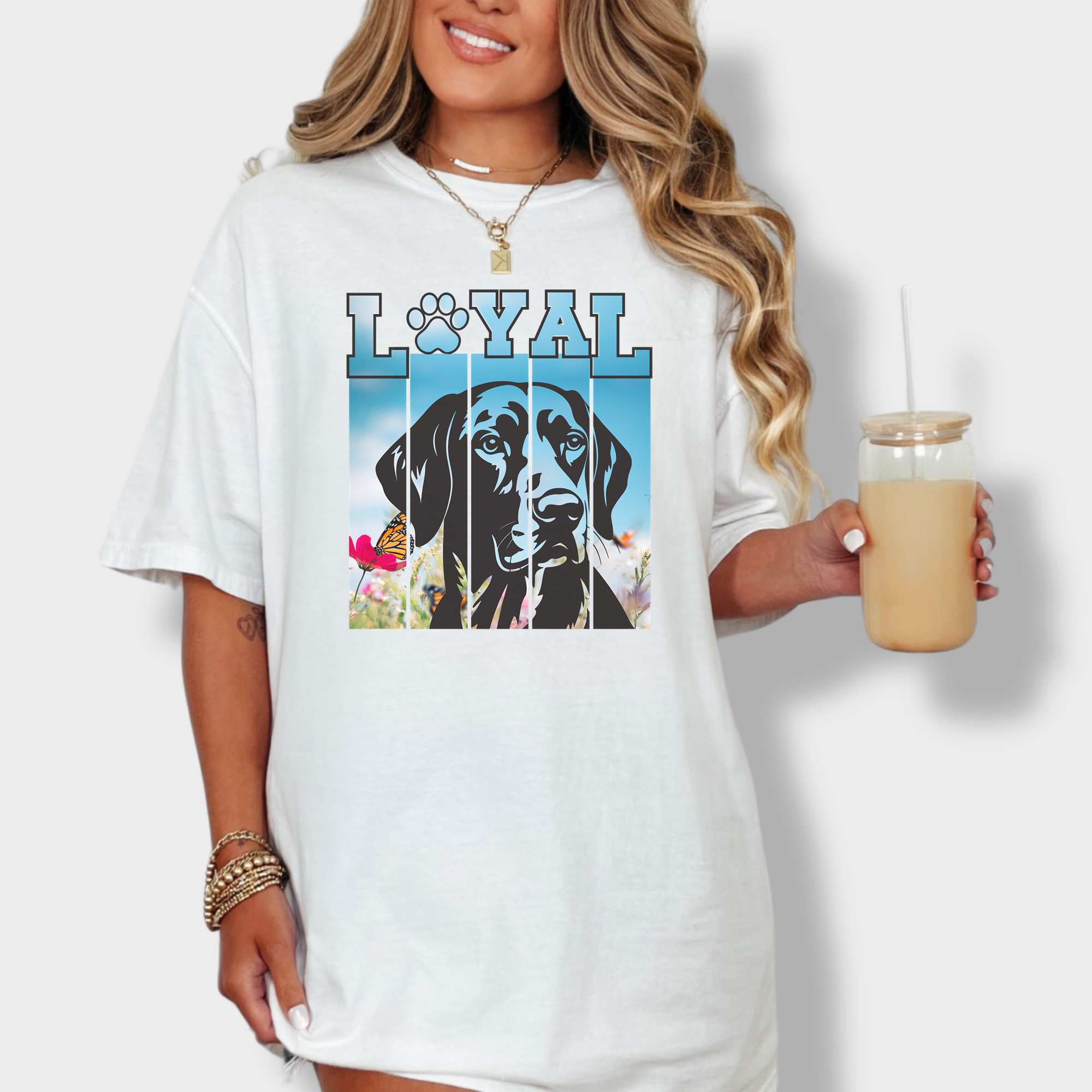 Artistic LOYAL Dog Graphic Comfort Colors T-Shirt in White-Fetch N Found