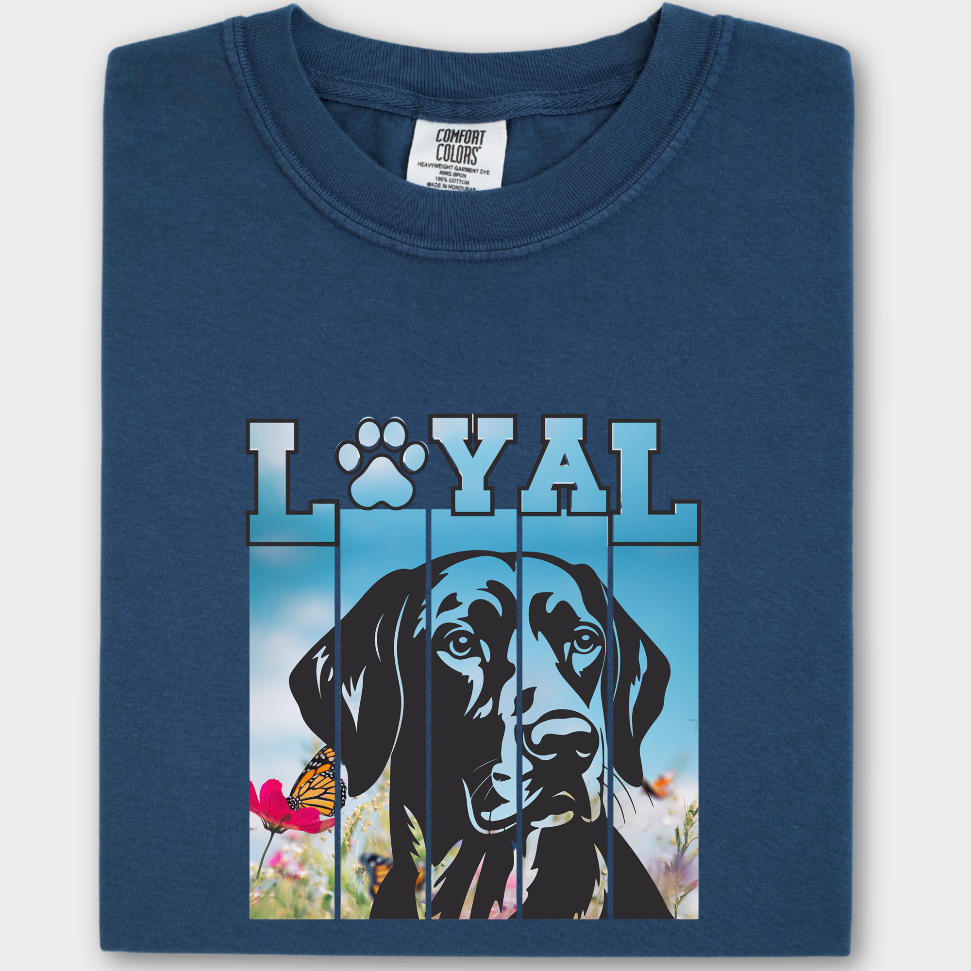 Artistic LOYAL Dog Graphic Comfort Colors T-Shirt in Midnight-Fetch N Found