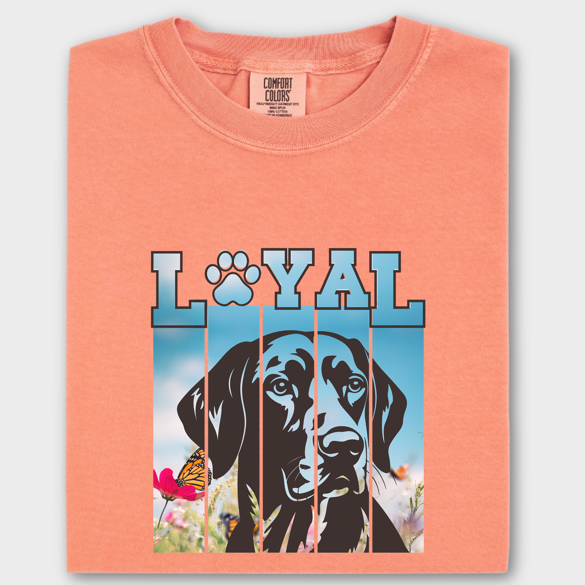 Artistic LOYAL Dog Graphic Comfort Colors T-Shirt in Terracotta-Fetch N Found