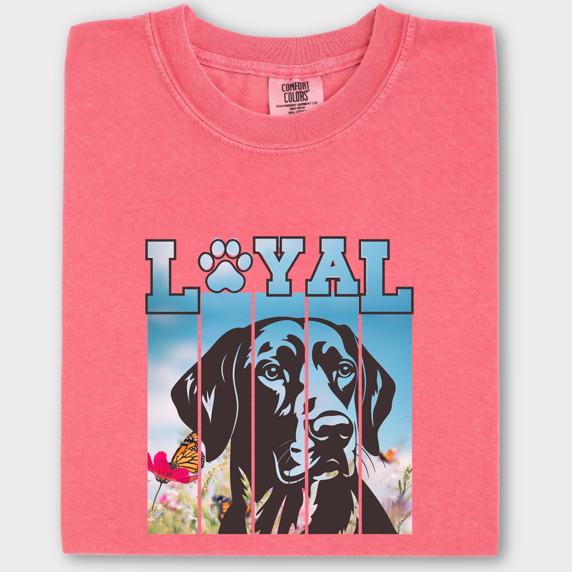 Artistic LOYAL Dog Graphic Comfort Colors T-Shirt in Watermelon-Fetch N Found