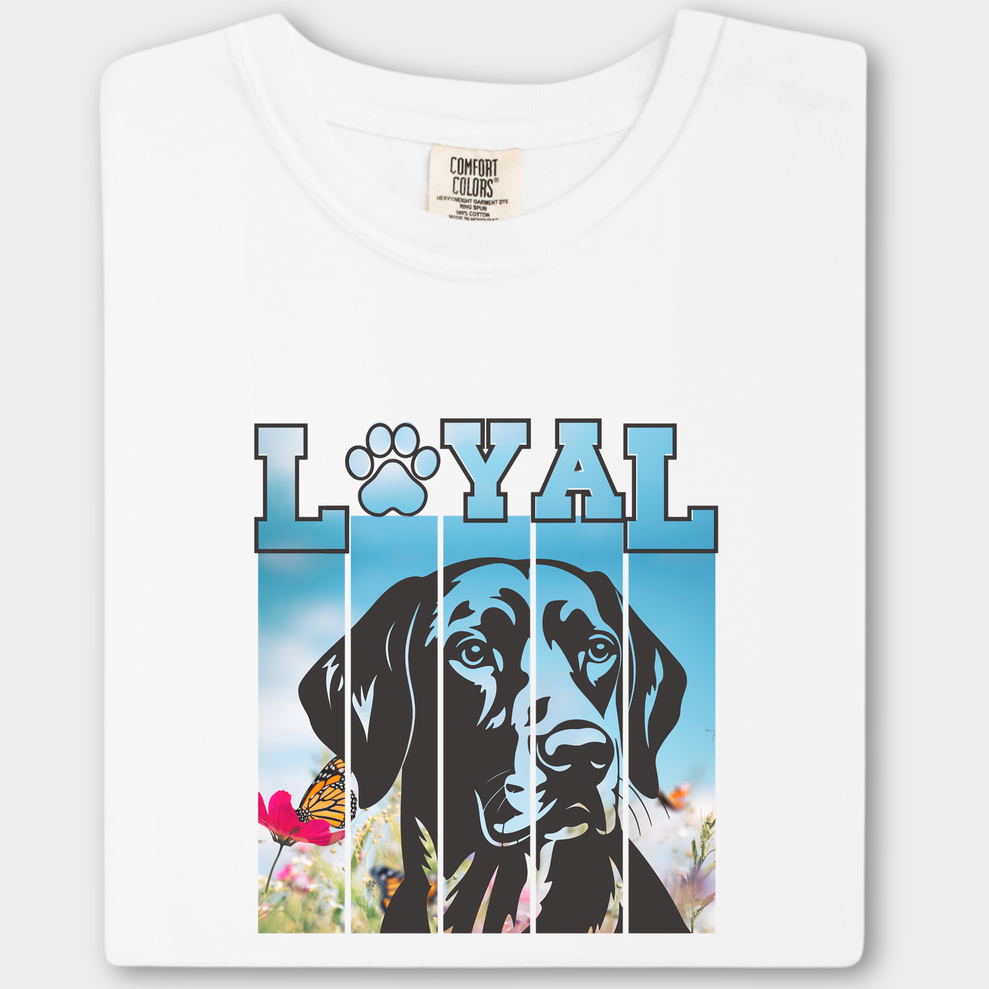 Artistic LOYAL Dog Graphic Comfort Colors T-Shirt in White-Fetch N Found