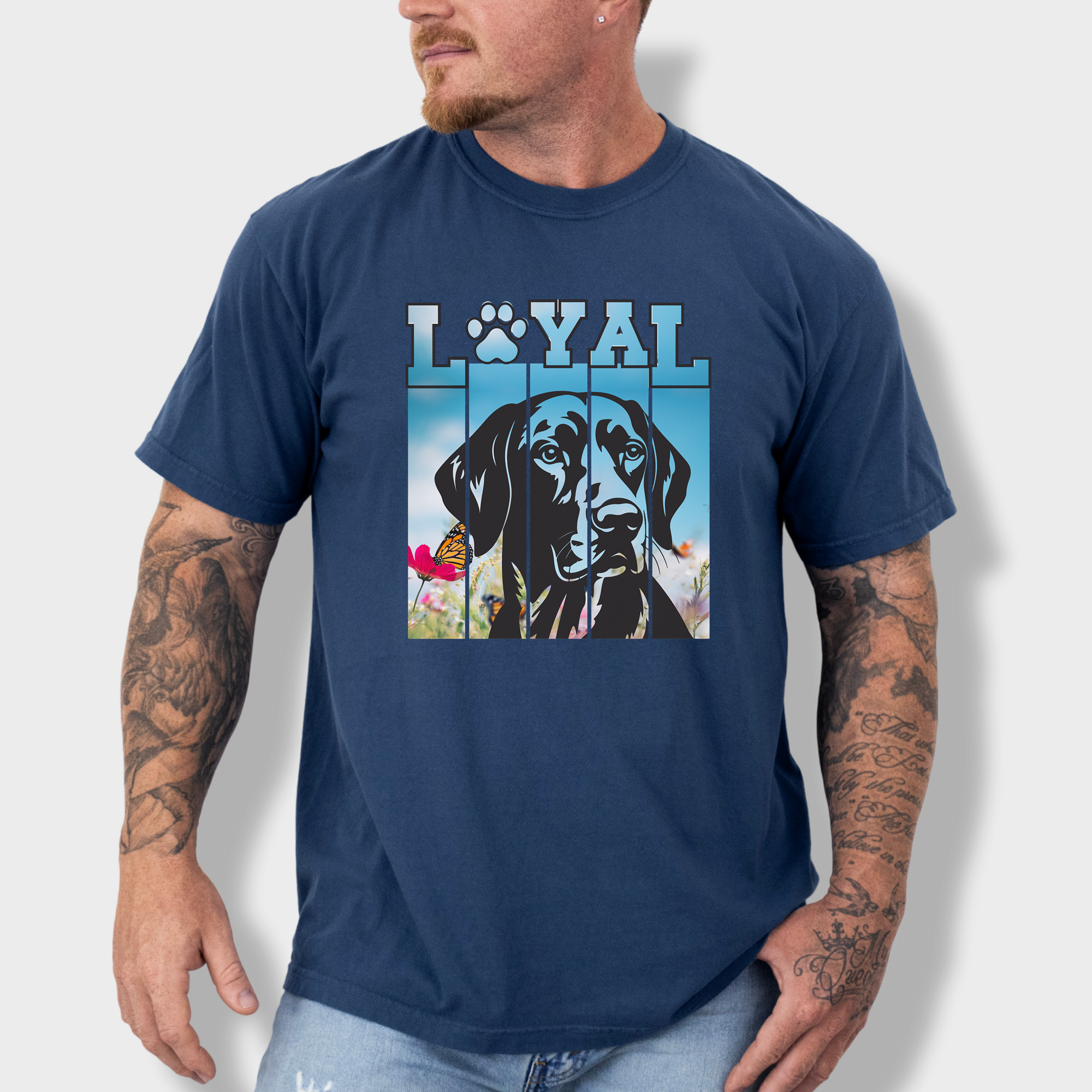 Artistic LOYAL Dog Graphic Comfort Colors T-Shirt in Midnight-Fetch N Found