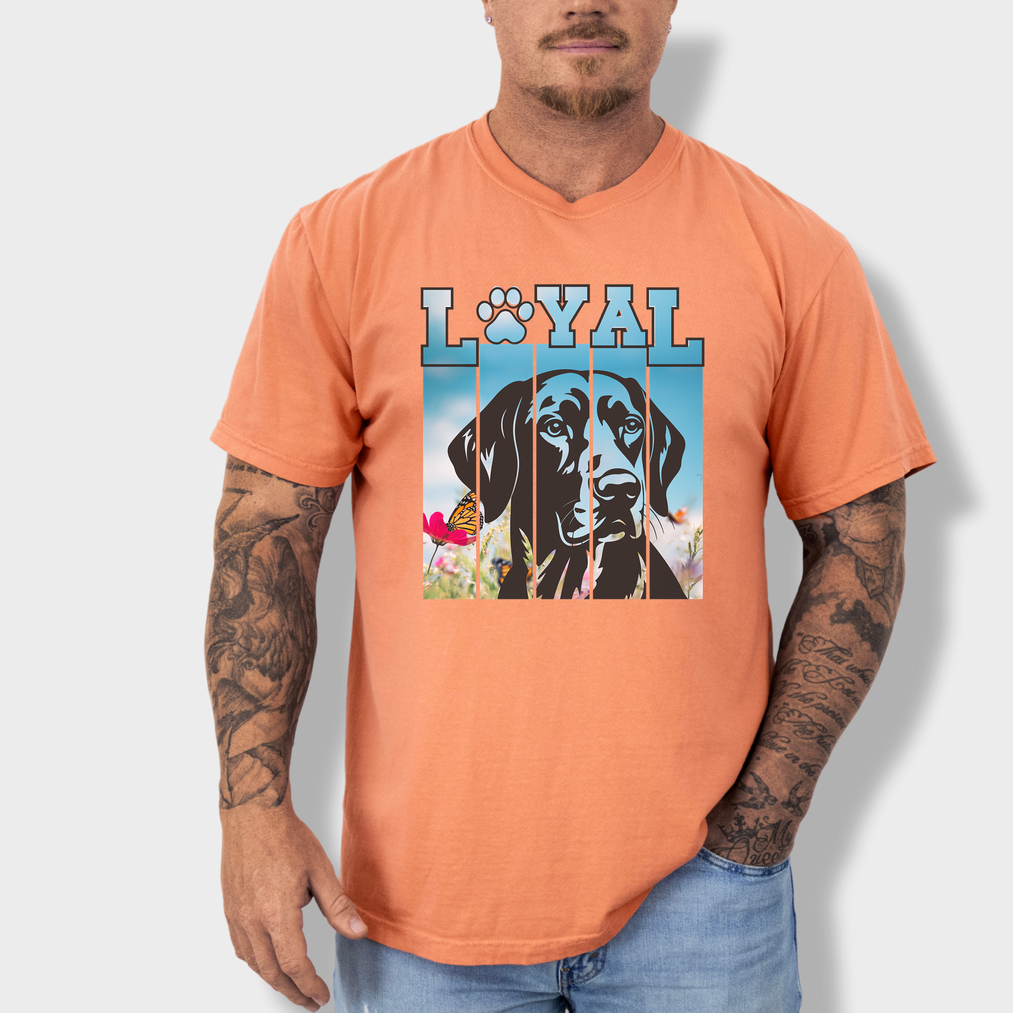 Artistic LOYAL Dog Graphic Comfort Colors T-Shirt in Terracotta-Fetch N Found