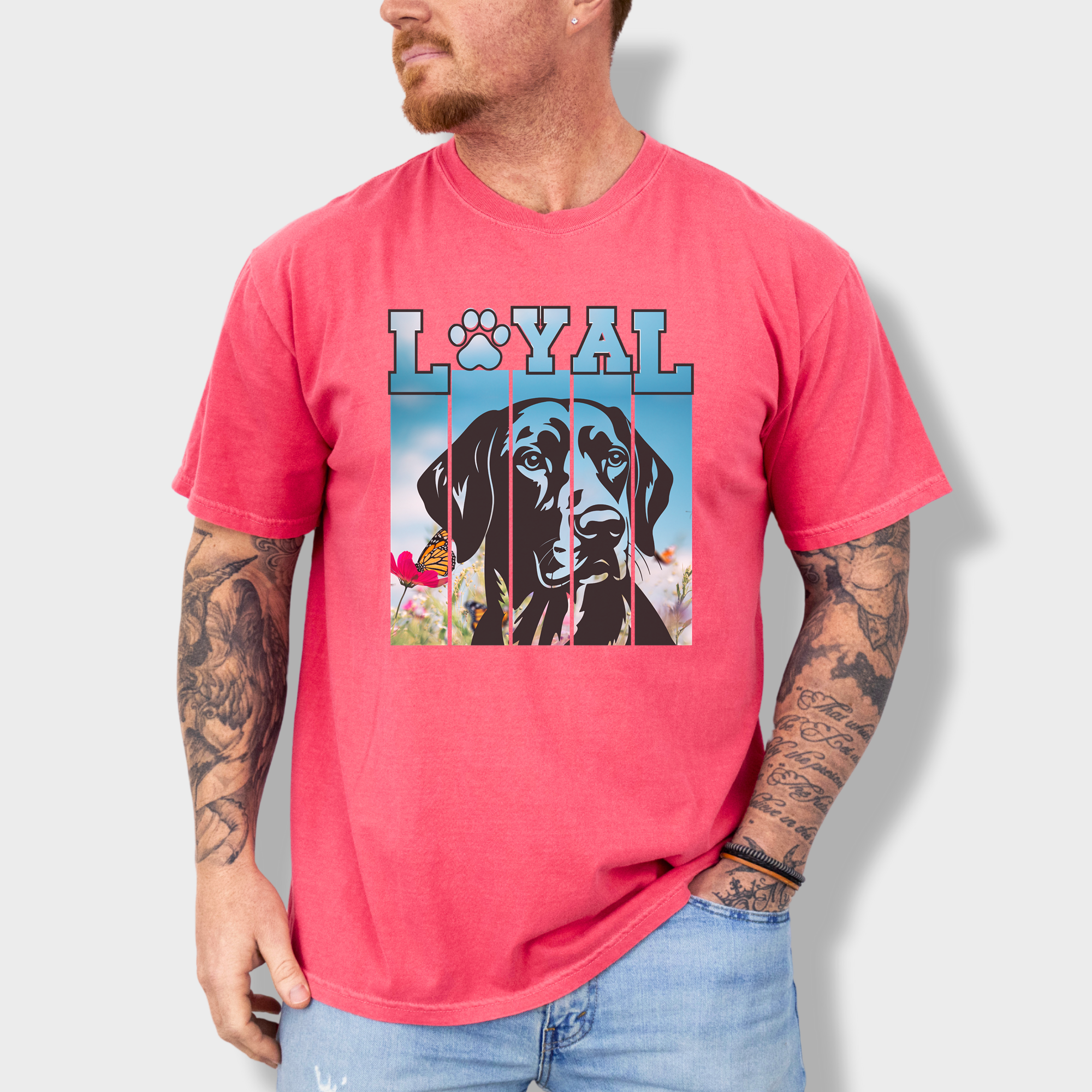 Artistic LOYAL Dog Graphic Comfort Colors T-Shirt in Watermelon-Fetch N Found