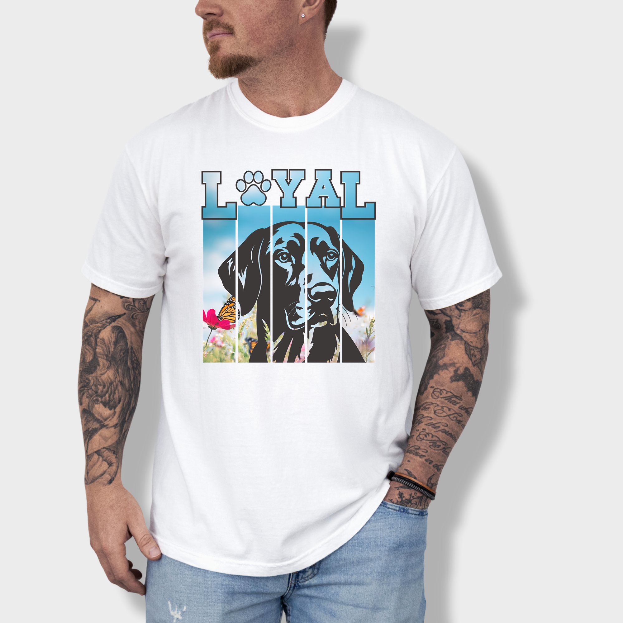 Artistic LOYAL Dog Graphic Comfort Colors T-Shirt in White-Fetch N Found