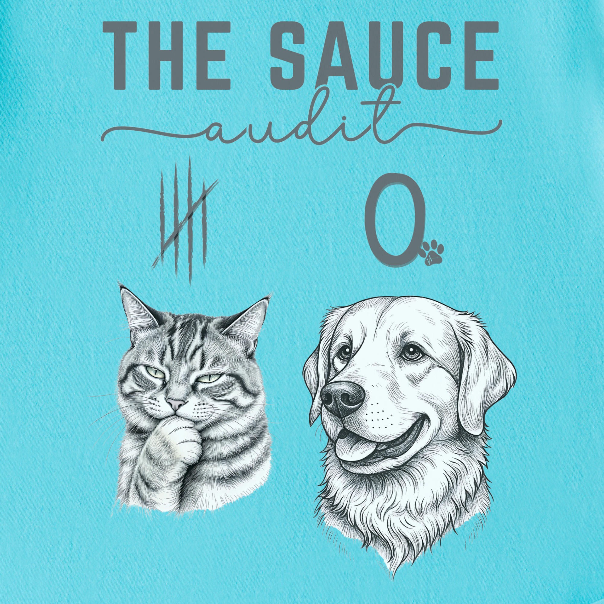 Line Art Who Gives the Sauce Cat v Dog Sauce Audit dog Graphic Comfort Colors T-Shirt in Lagoon Blue-T-Shirt-Fetch N Found