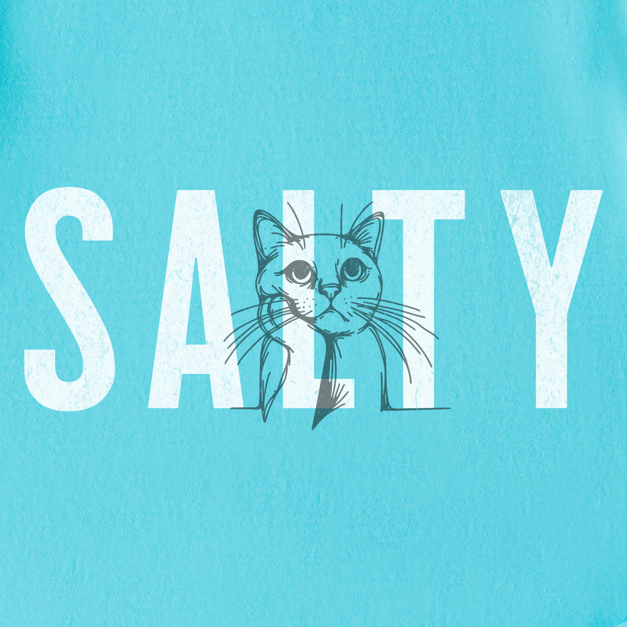 Retro Salty Cat Text Comfort Colors T-Shirt in Lagoon Blue