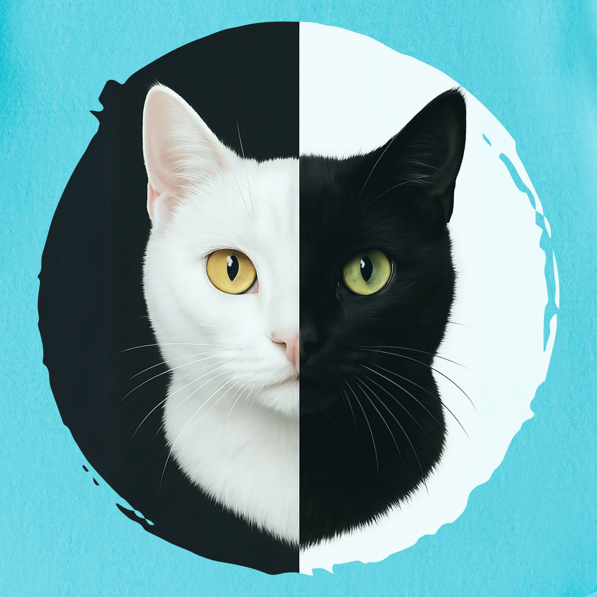 Retro Black and White Cat Head Cat Graphic Comfort Colors T-Shirt in Lagoon Blue