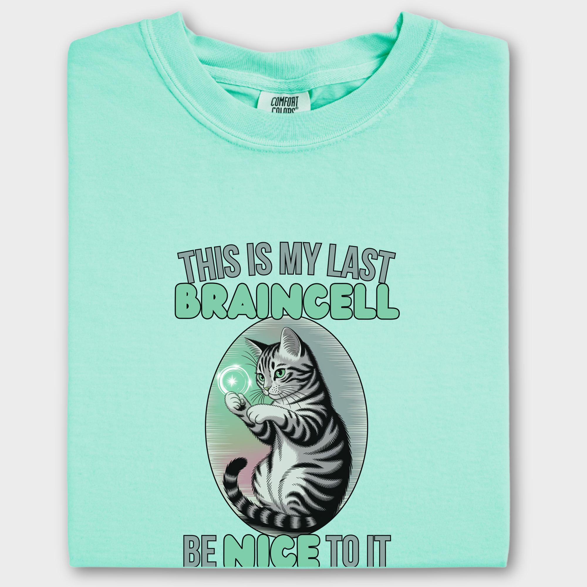 Vintage This is My Last Braincell Cat Graphic Comfort Colors T-Shirt in Island Reef