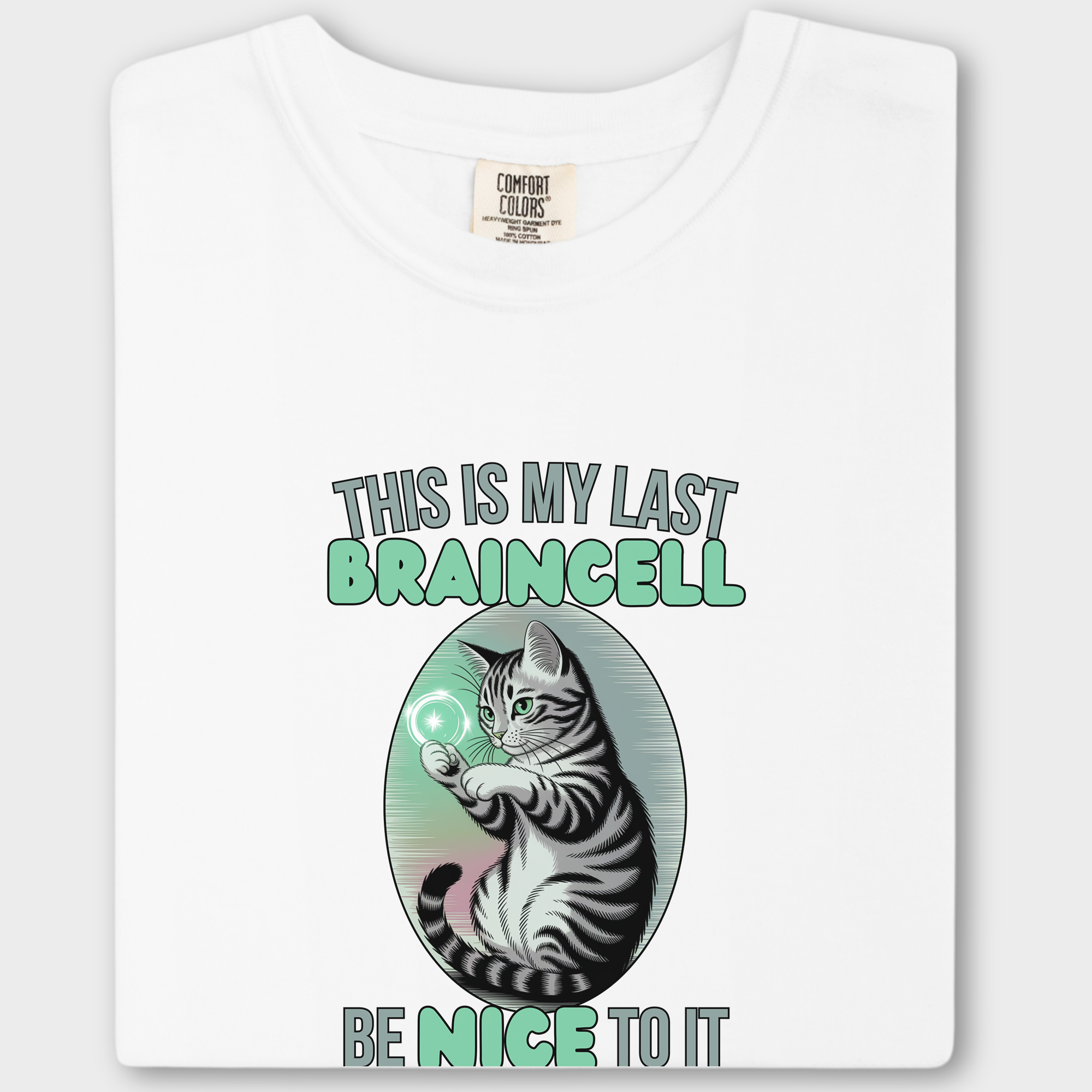 Vintage This is My Last Braincell Cat Graphic Comfort Colors T-Shirt in White