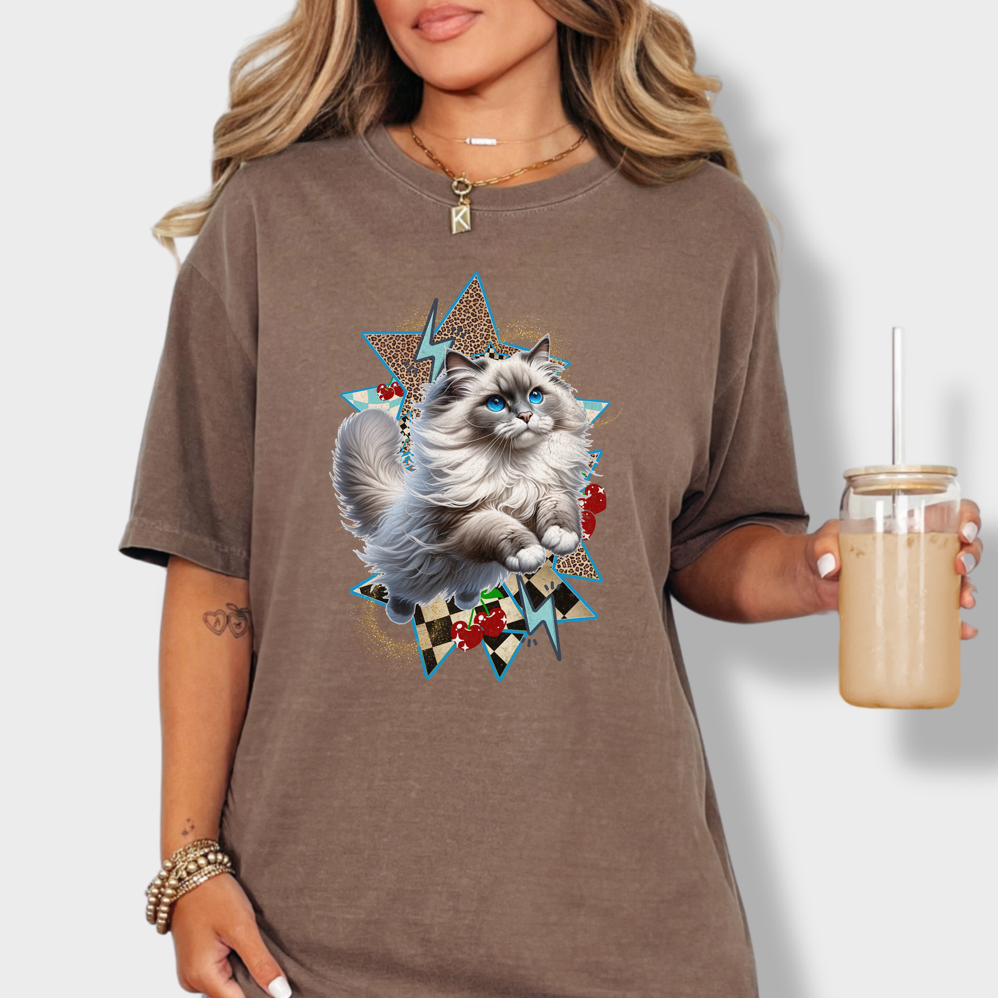 Artistic Y2K Catcore Leaping Ragdoll Cat Cherry Comfort Colors T-Shirt in Espresso