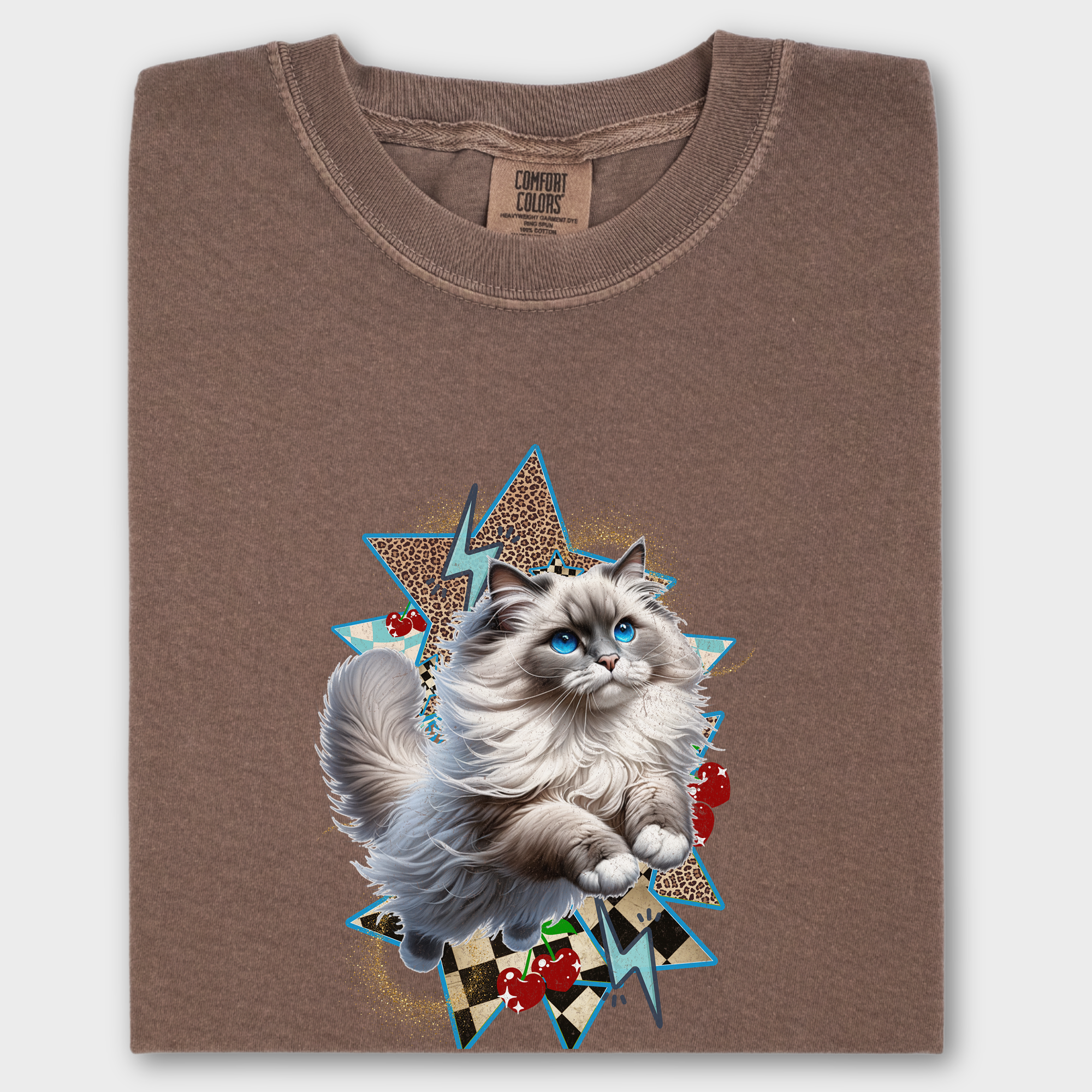 Artistic Y2K Catcore Leaping Ragdoll Cat Cherry Comfort Colors T-Shirt in Espresso
