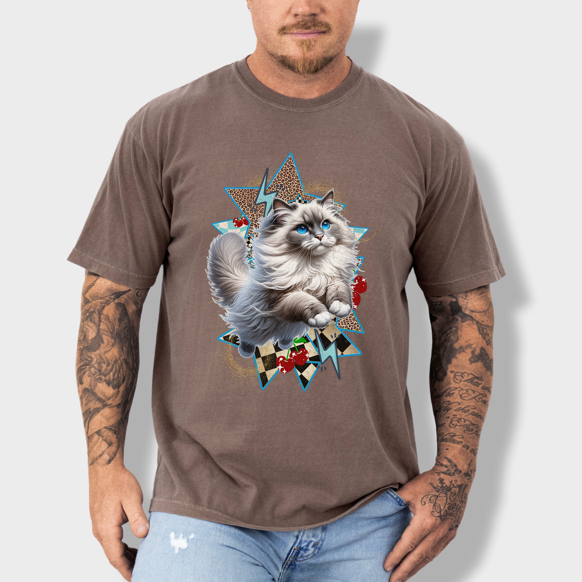 Artistic Y2K Catcore Leaping Ragdoll Cat Cherry Comfort Colors T-Shirt in Espresso