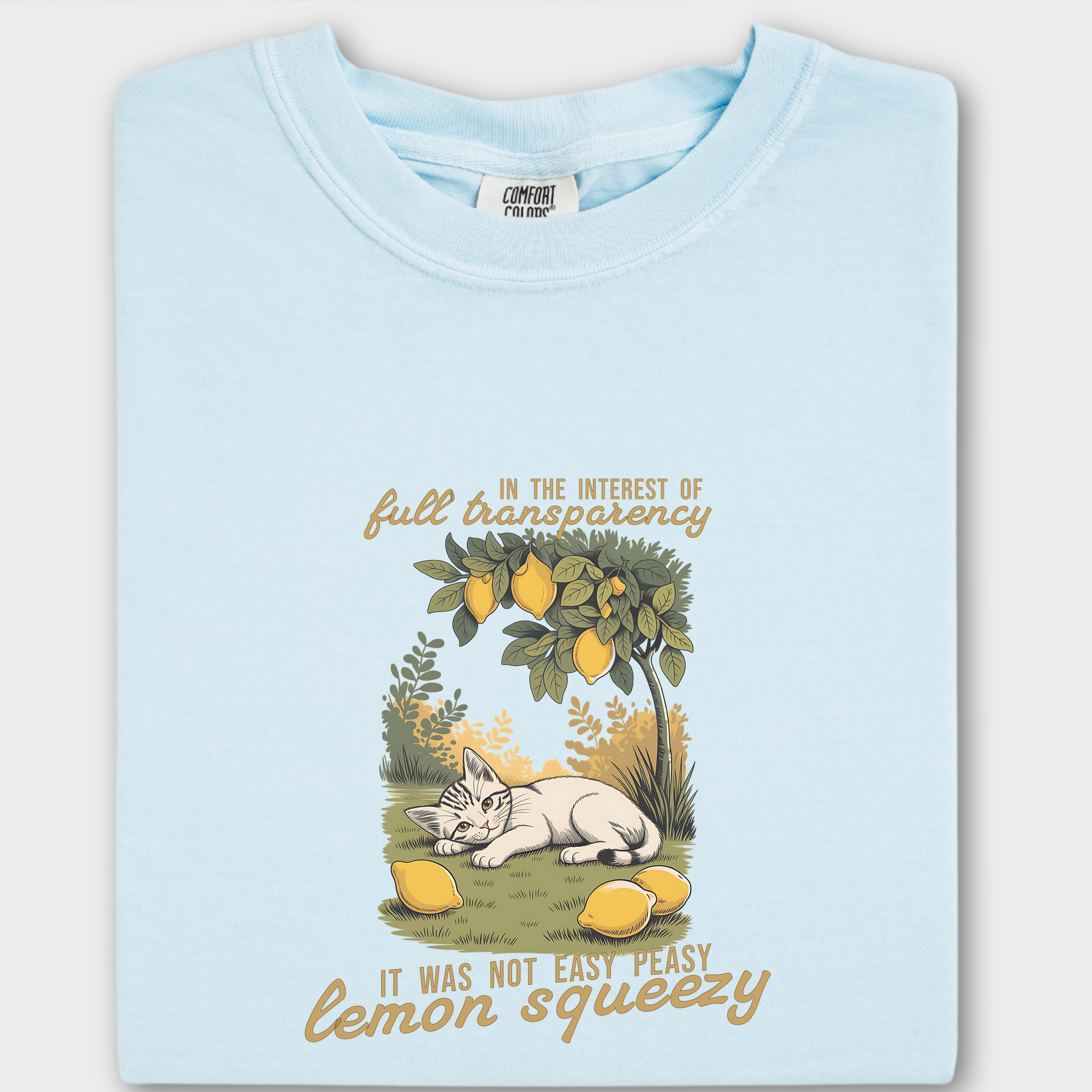 Retro Not So Easy Lemon Squeezy Cat Cat Graphic Comfort Colors T-Shirt in Chambray-T-Shirt-Chambray-Fetch N Found
