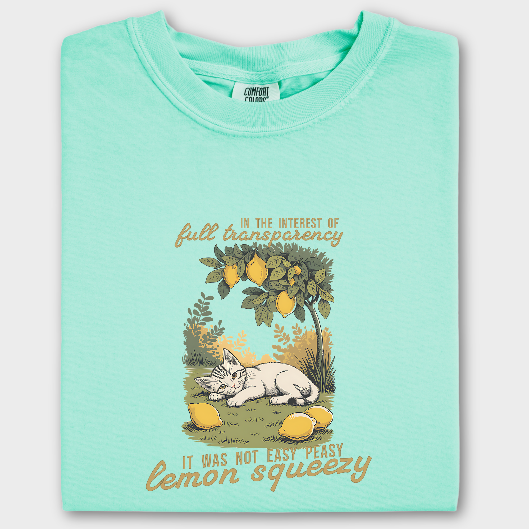 Retro Not So Easy Lemon Squeezy Cat Cat Graphic Comfort Colors T-Shirt in Island Reef-T-Shirt-Island Reef-Fetch N Found