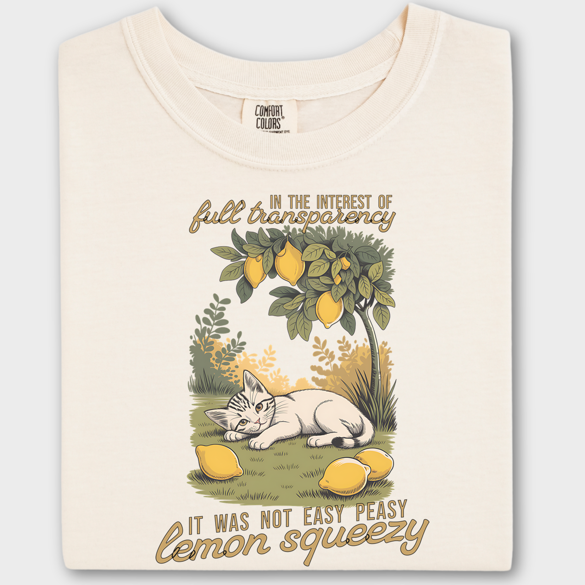 Vintage Lemon Squeezy Cat Graphic Comfort Colors T-Shirt in Ivory-Fetch N Found