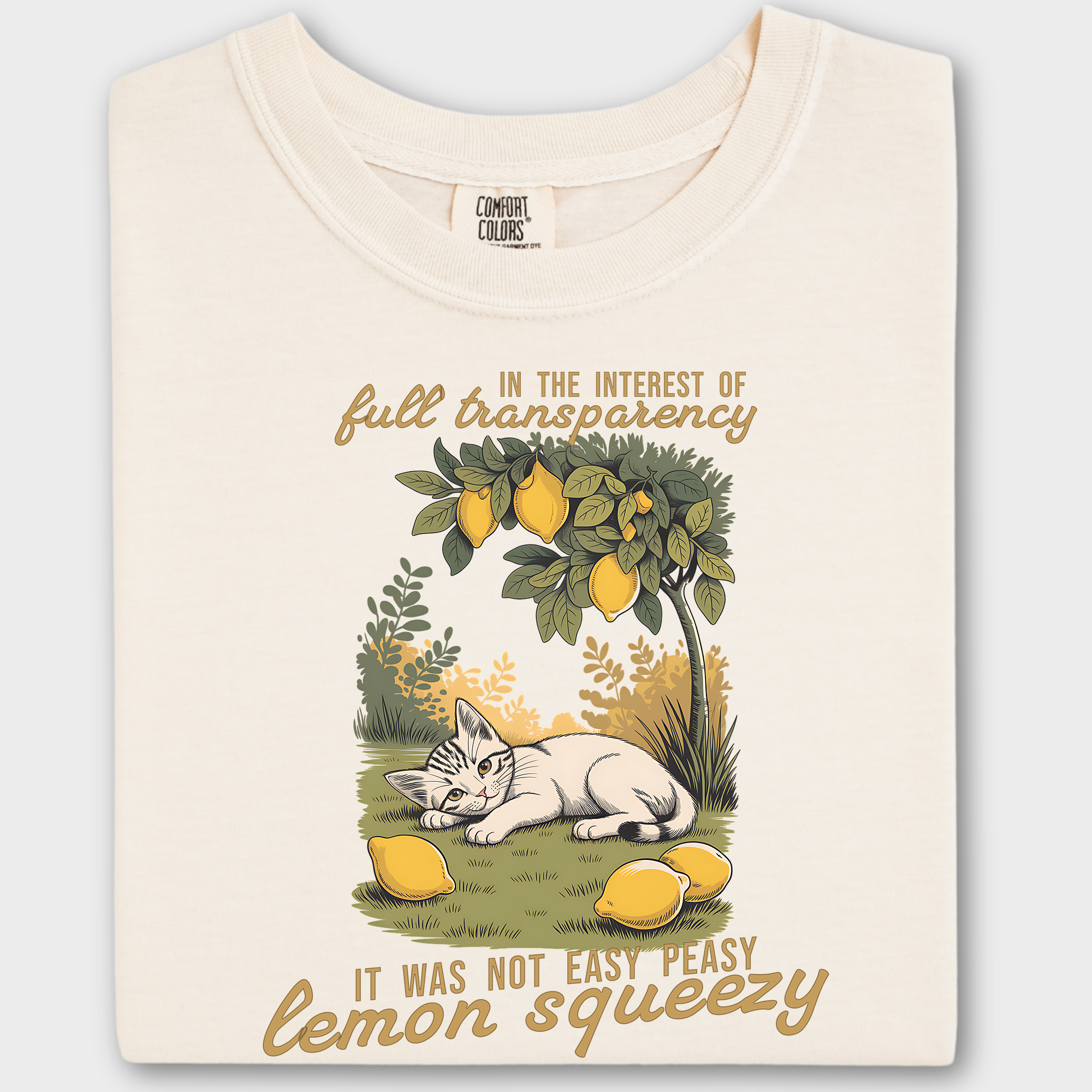 Vintage Lemon Squeezy Cat Graphic Comfort Colors T-Shirt in Ivory-T-Shirt-Ivory-Fetch N Found