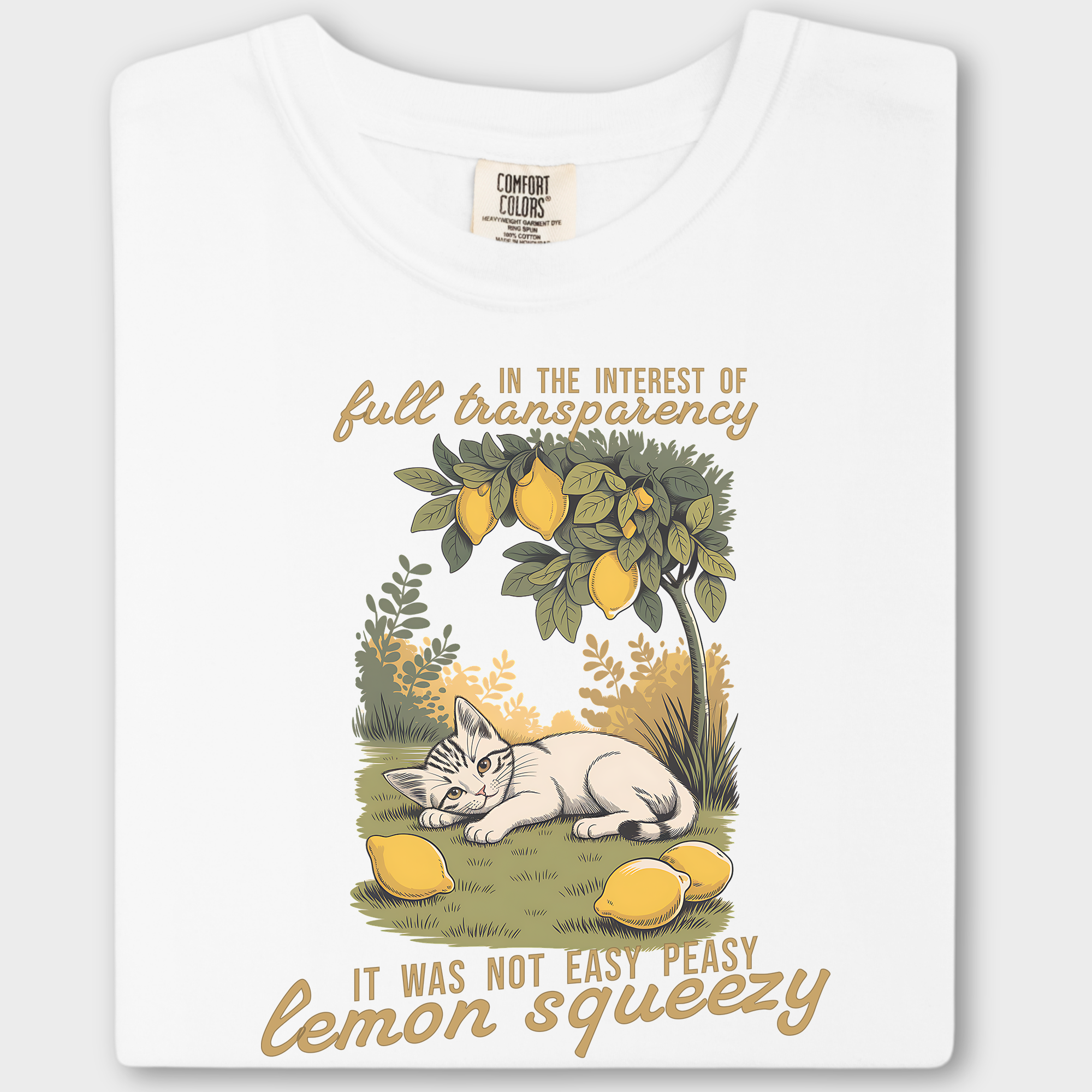 Retro Not So Easy Lemon Squeezy Cat Cat Graphic Comfort Colors T-Shirt in White-T-Shirt-White-Fetch N Found