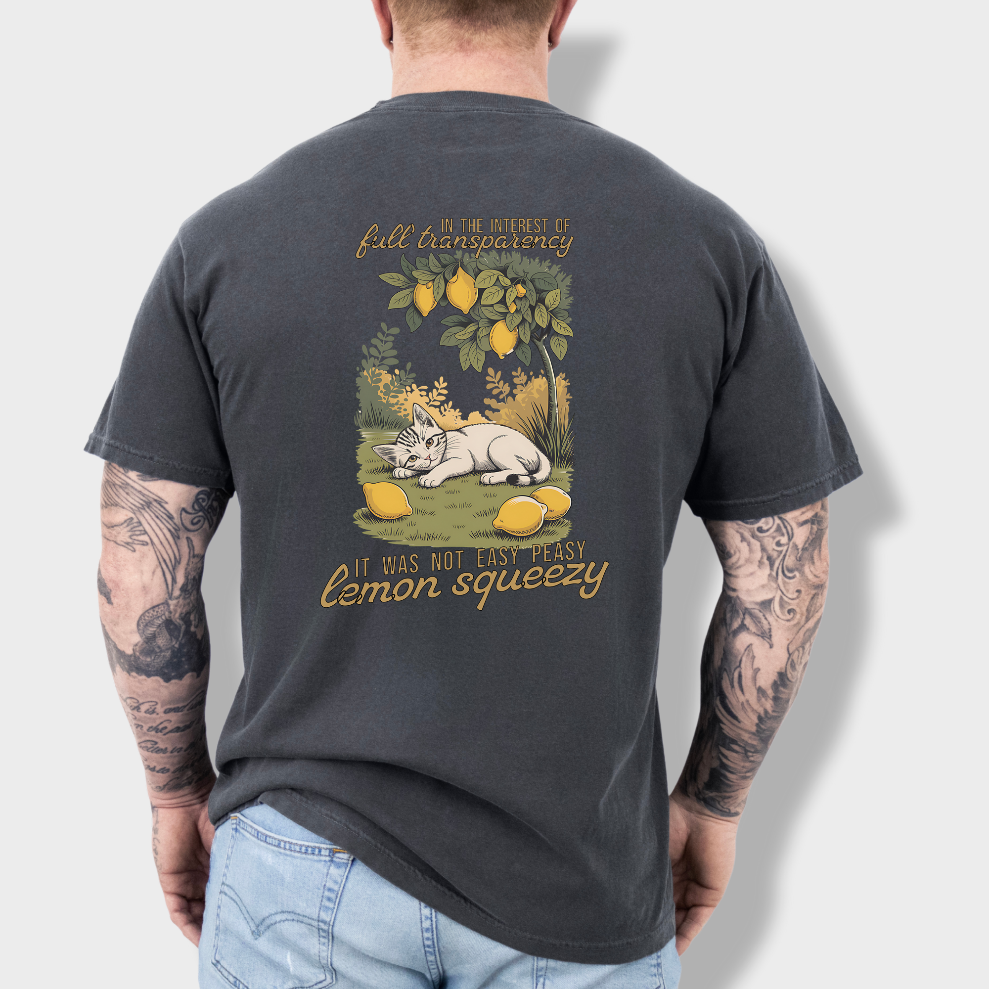 Vintage Lemon Squeezy Cat Graphic Comfort Colors Premium T-Shirt in Pepper-Fetch N Found