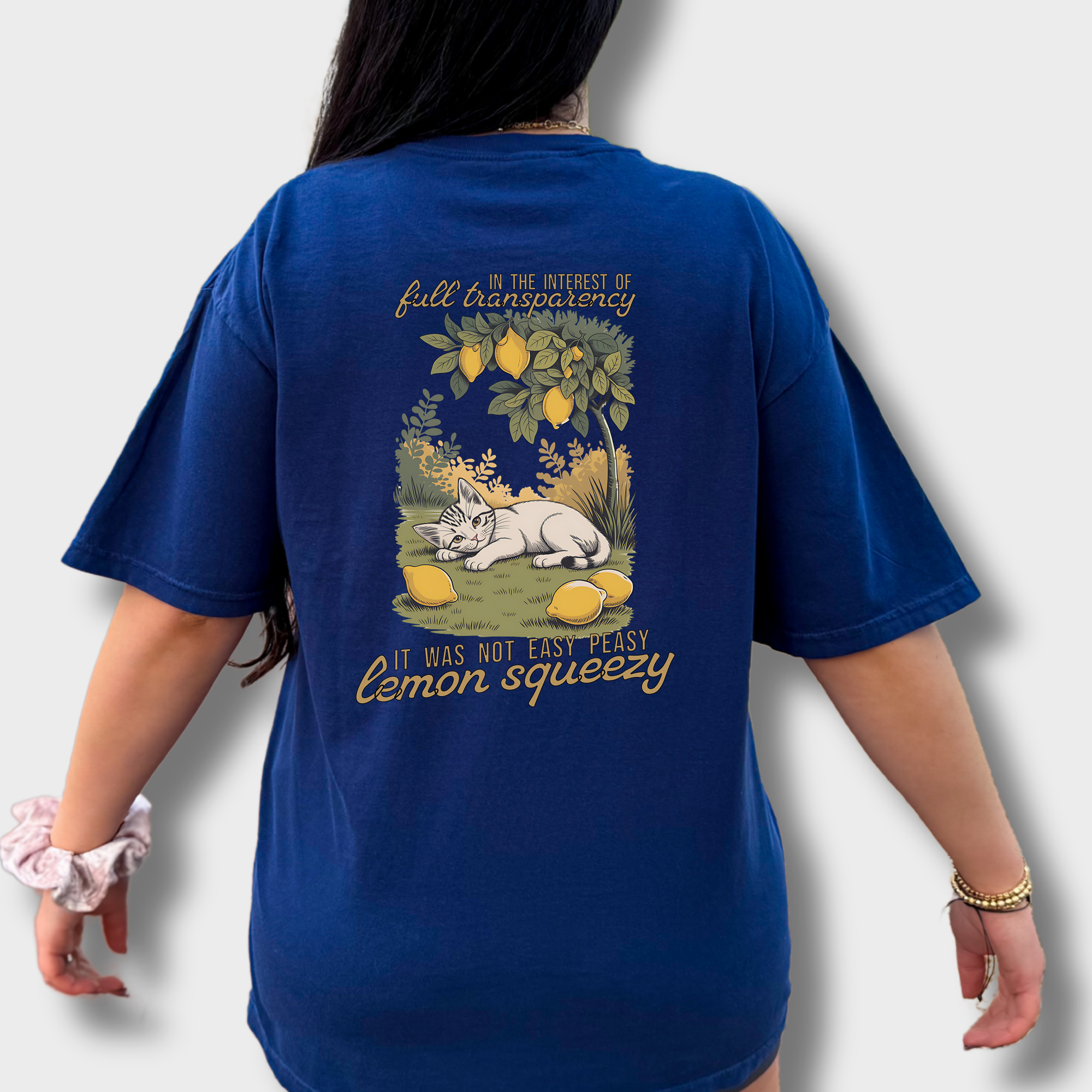 Vintage Lemon Squeezy Cat Graphic Comfort Colors Premium T-Shirt in True Navy-Fetch N Found