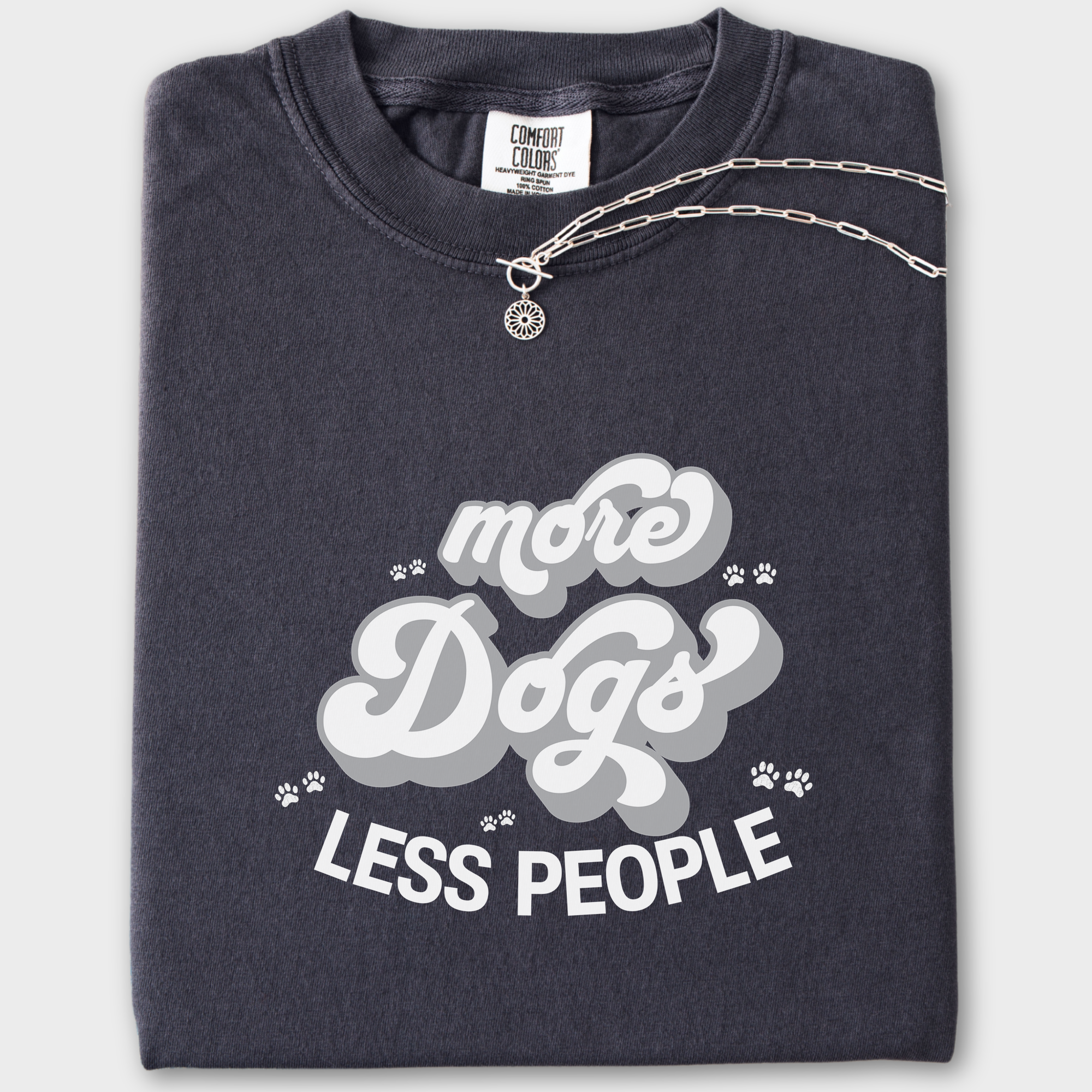 Vintage Less People More Dogs Dog Text Comfort Colors T-Shirt in Graphite-Fetch N Found