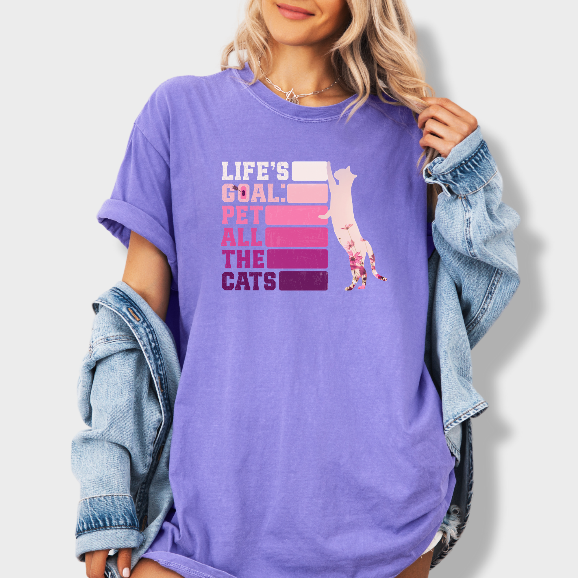 Artistic Pet All the Cats Cat Text Comfort Colors T-Shirt in Violet-Fetch N Found