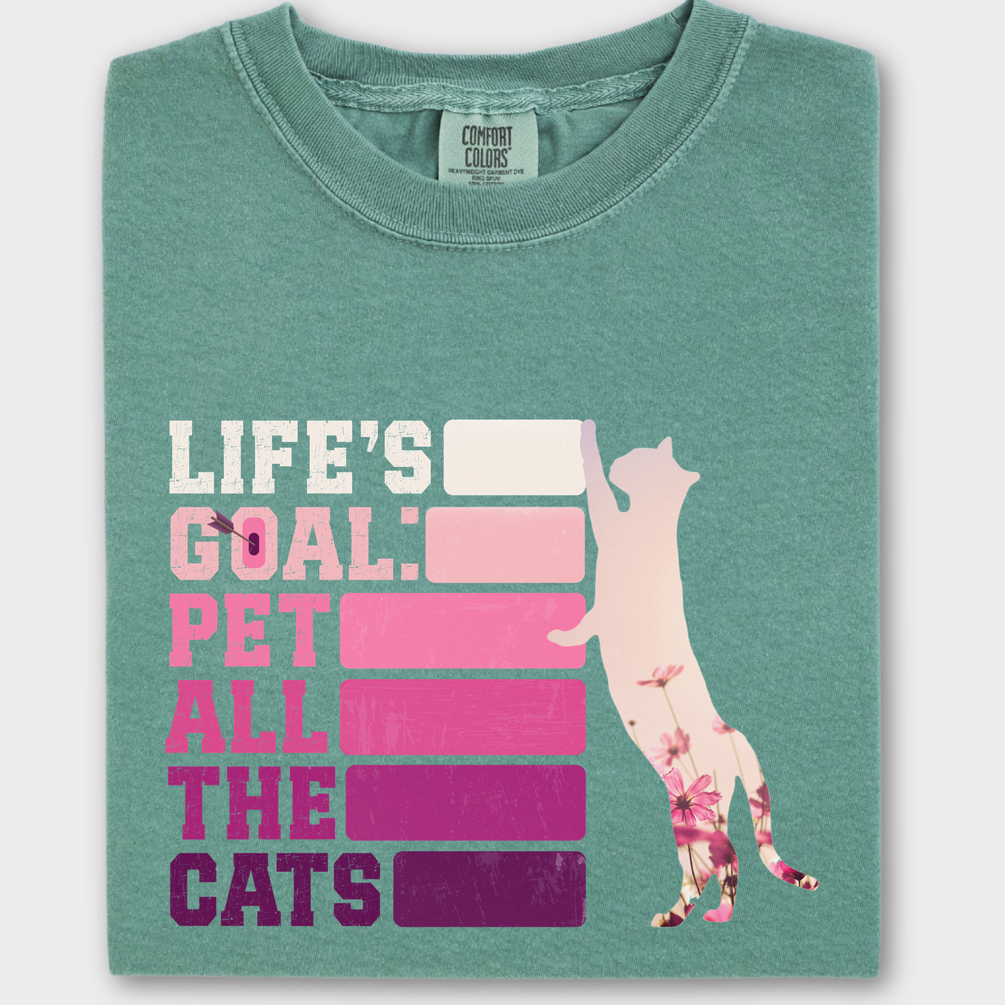 Artistic Pet All the Cats Cat Text Comfort Colors T-Shirt in Light Green-Fetch N Found