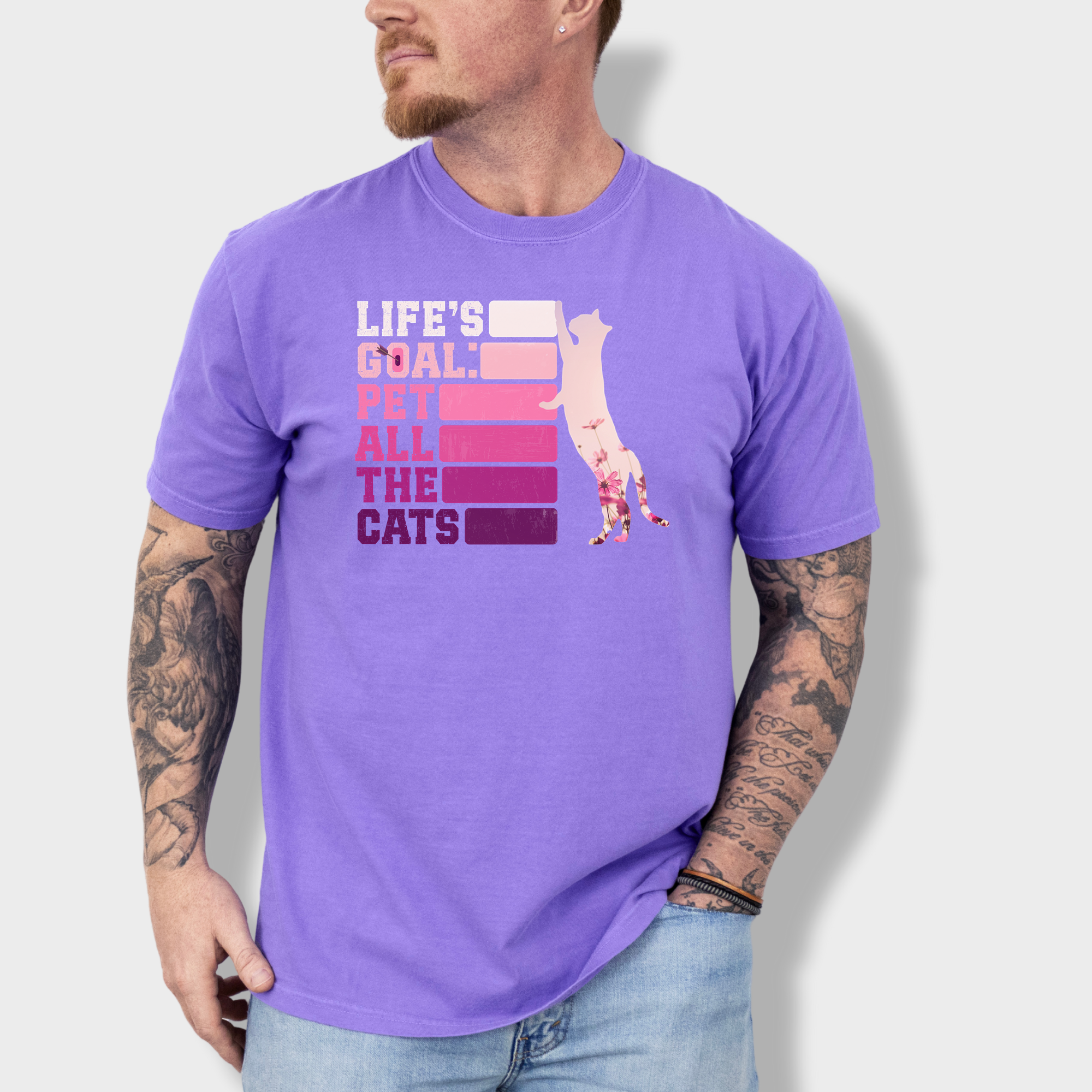 Artistic Pet All the Cats Cat Text Comfort Colors T-Shirt in Violet-Fetch N Found