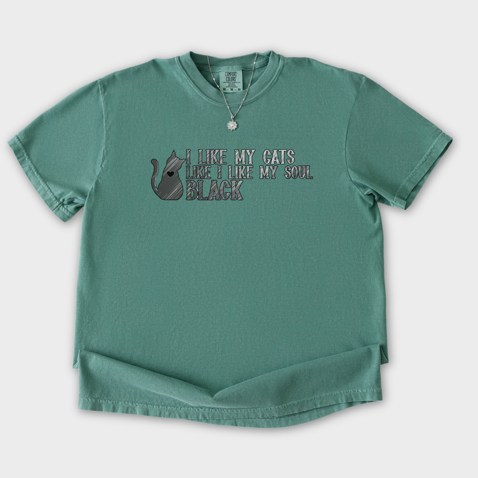 Retro I like my pets like I like my soul Cat Text Comfort Colors T-Shirt in Light Green