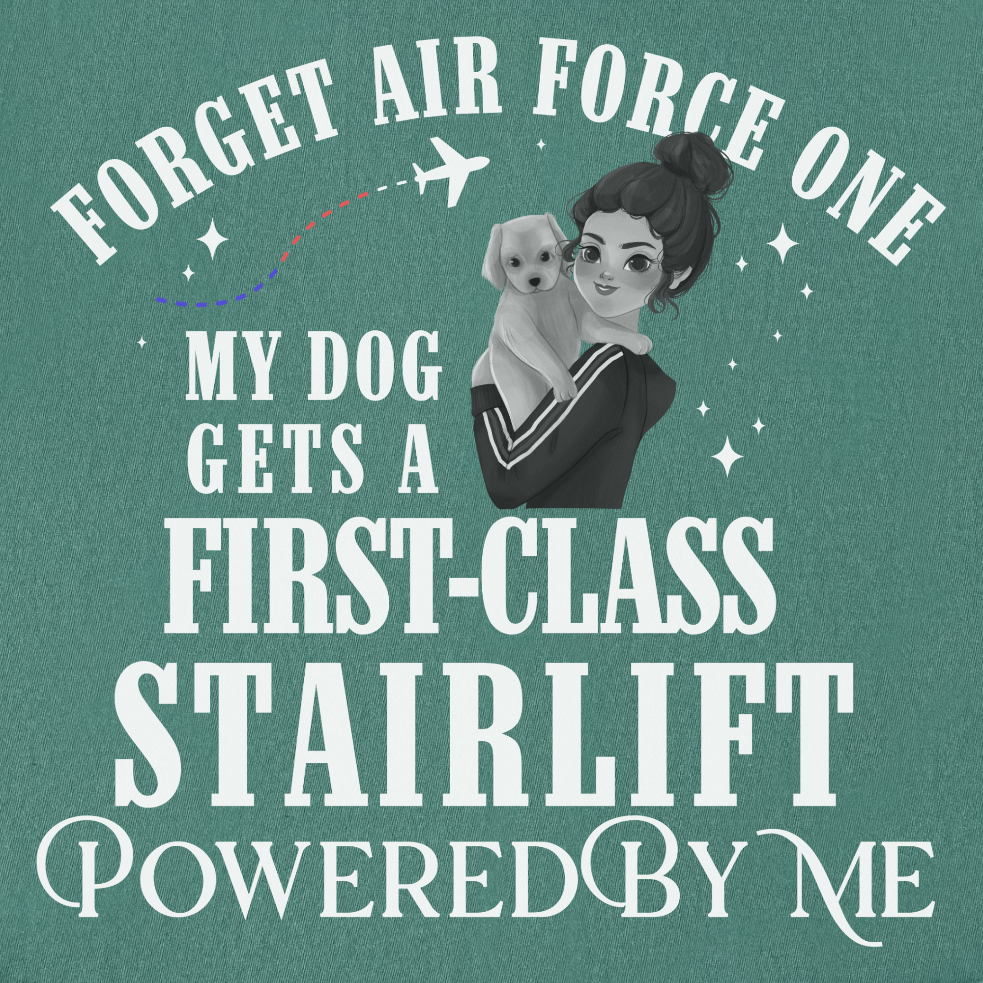 Minimalist Forget Air Force One First Class Dog Text Comfort Colors T-Shirt in Light Green