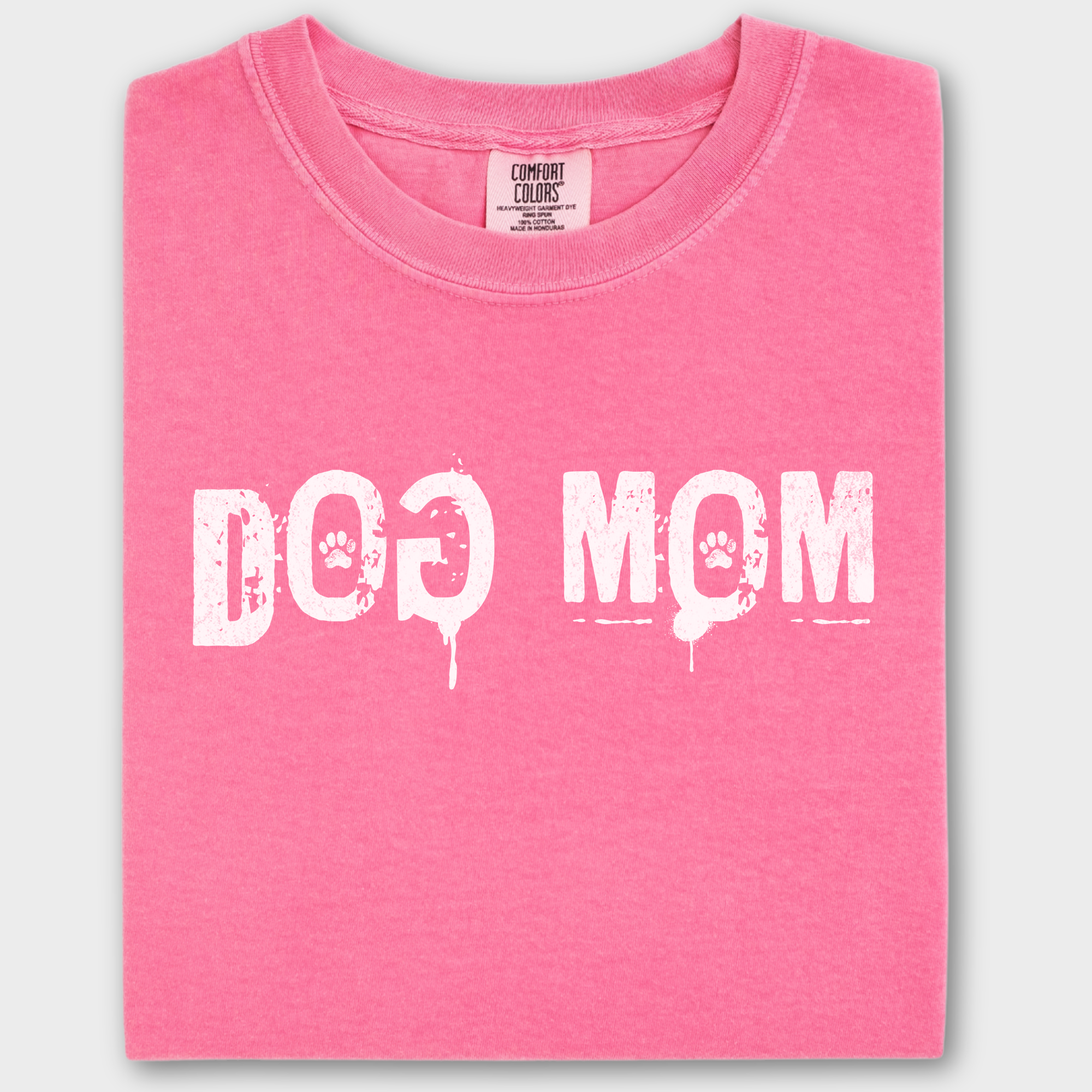 Minimalist DOG MOM Messy Stamp with Paint Splatter Dog Text Comfort Colors T-Shirt in Crunchberry-T-Shirt-Crunchberry-Fetch N Found