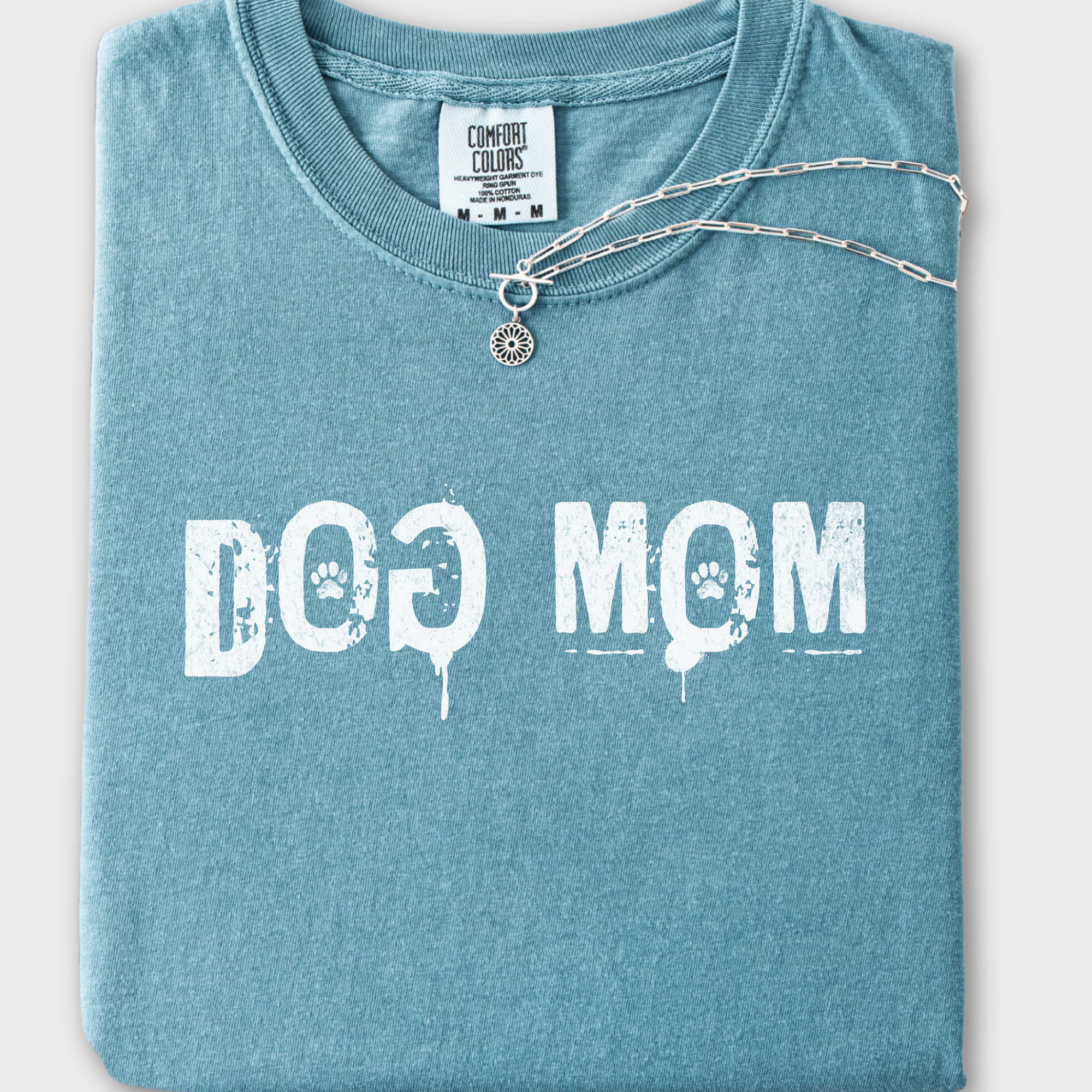 Minimalist DOG MOM Messy Stamp with Paint Splatter Dog Text Comfort Colors T-Shirt in Ice Blue-T-Shirt-Ice Blue-Fetch N Found