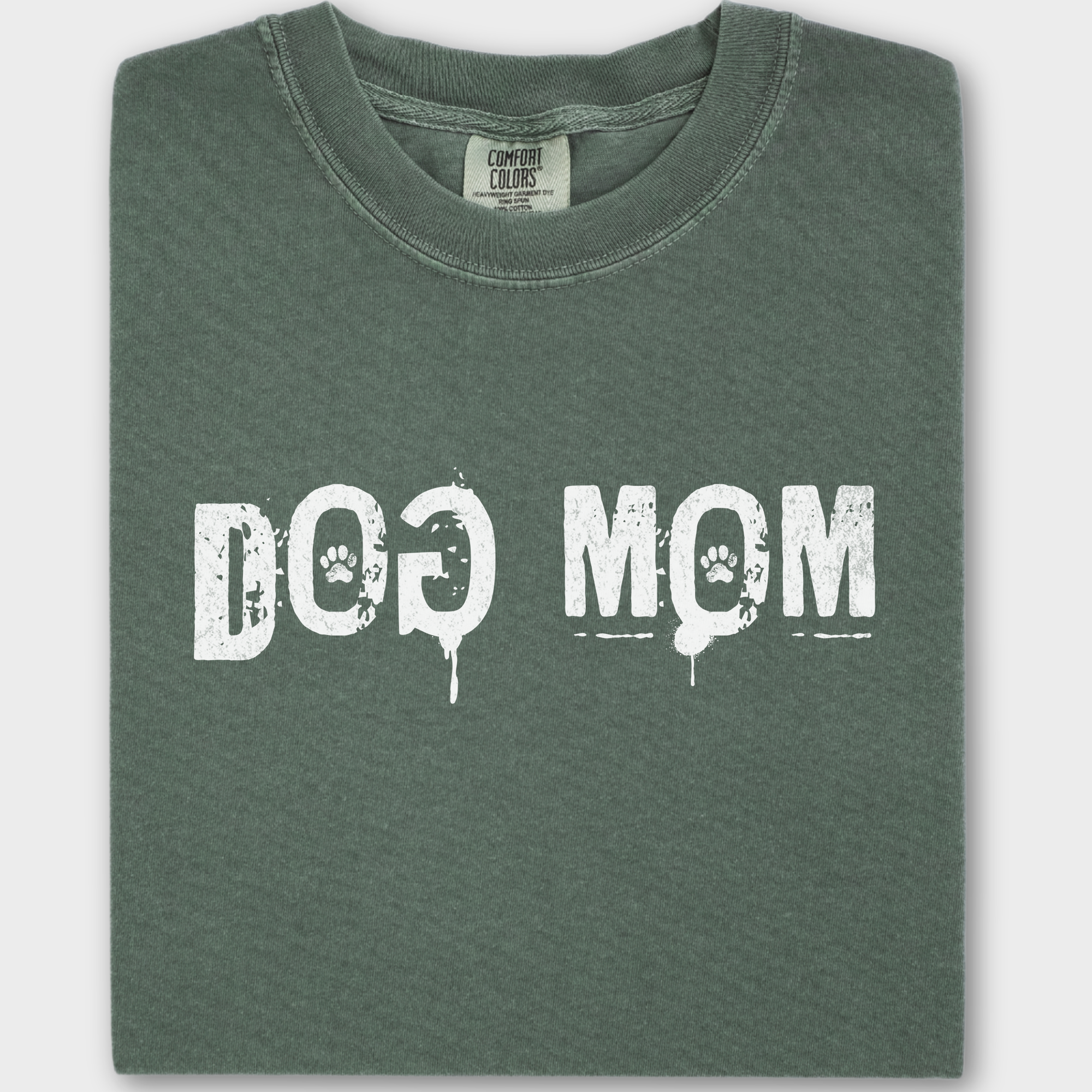 Minimalist DOG MOM Messy Stamp with Paint Splatter Dog Text Comfort Colors T-Shirt in Moss-T-Shirt-Moss-Fetch N Found
