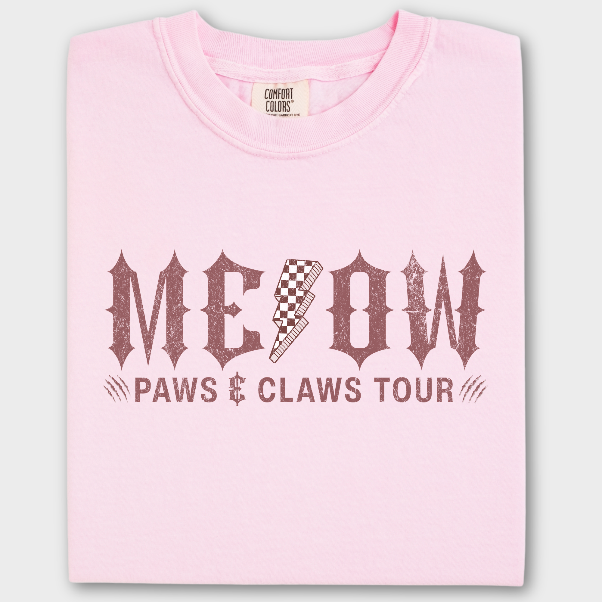 Retro MEOW Paws and Claws Tour Cat Graphic Comfort Colors T-Shirt in Blossom-T-Shirt-Blossom-Fetch N Found