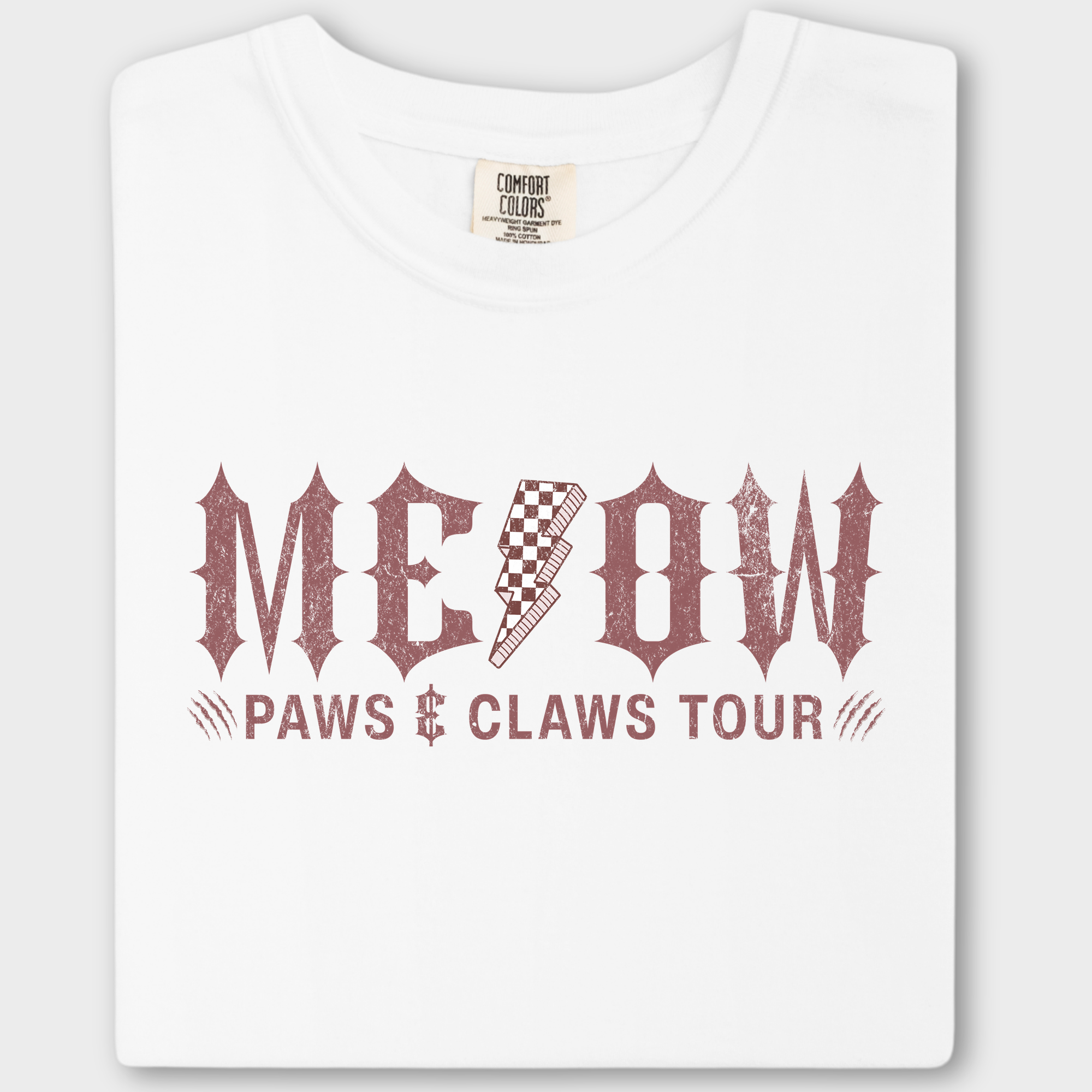 Retro MEOW Paws and Claws Tour Cat Graphic Comfort Colors T-Shirt in White-T-Shirt-White-Fetch N Found
