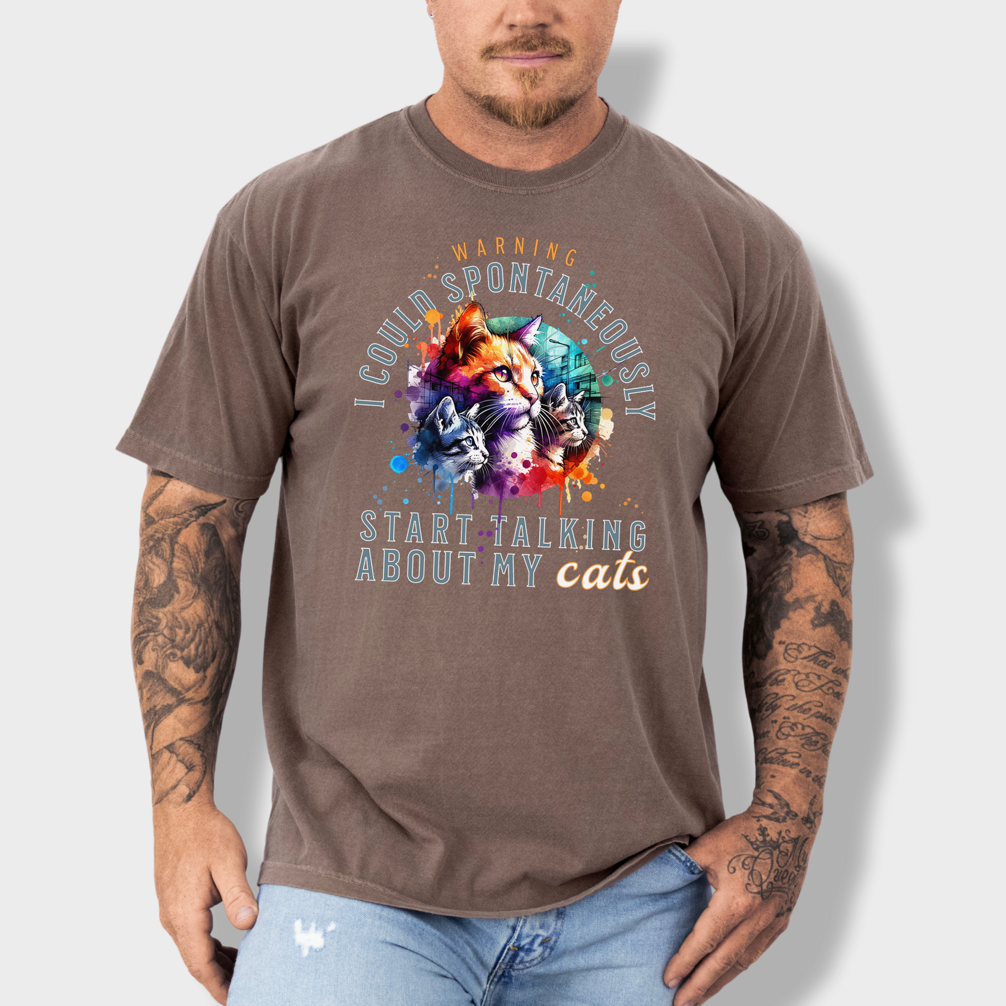 Retro Funny Cat Graphic T-Shirt Spontaneously Talking About My Cat in Espresso-Fetch N Found