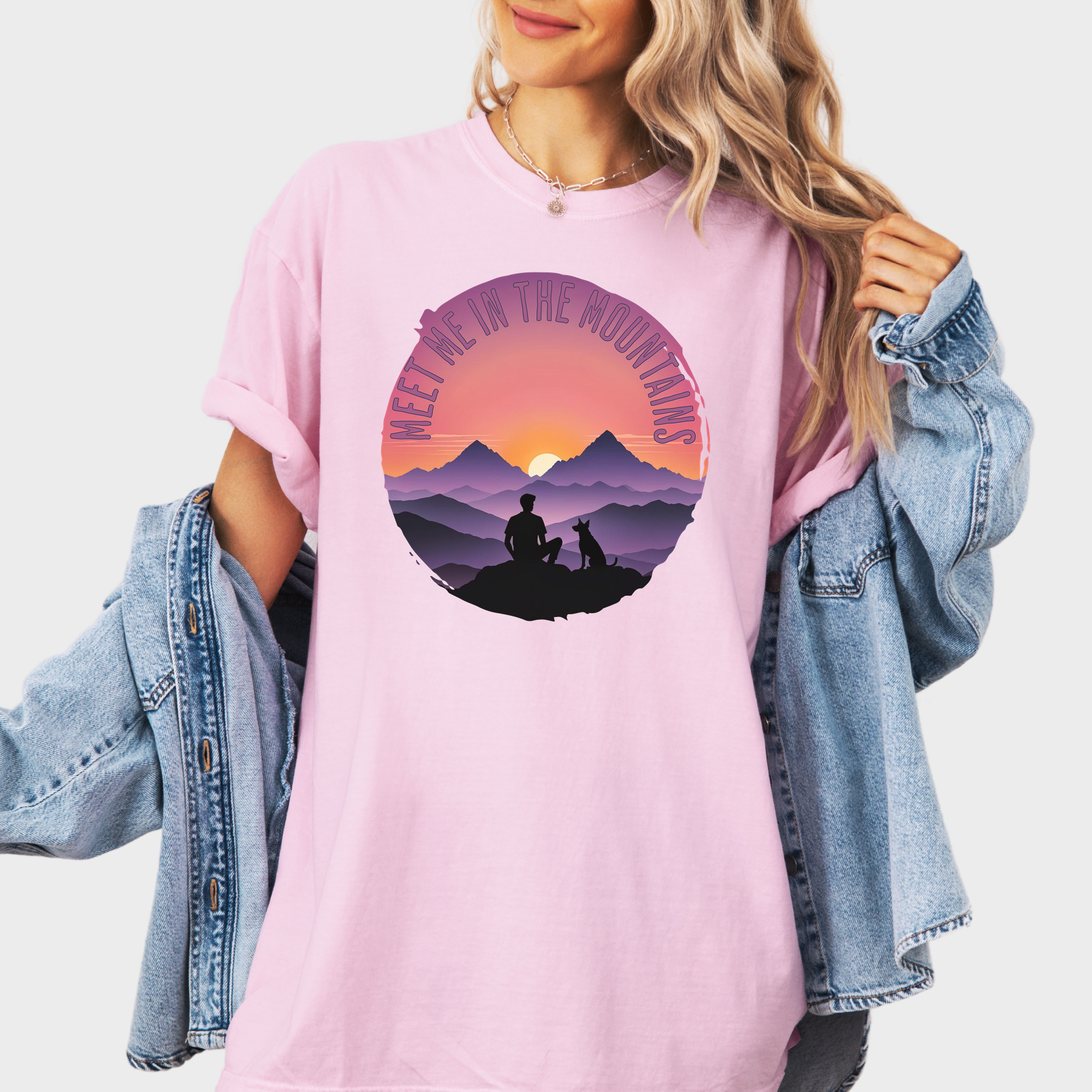 Retro Meet Me In The Mountains Dog Graphic Comfort Colors T-Shirt in Blossom-Fetch N Found