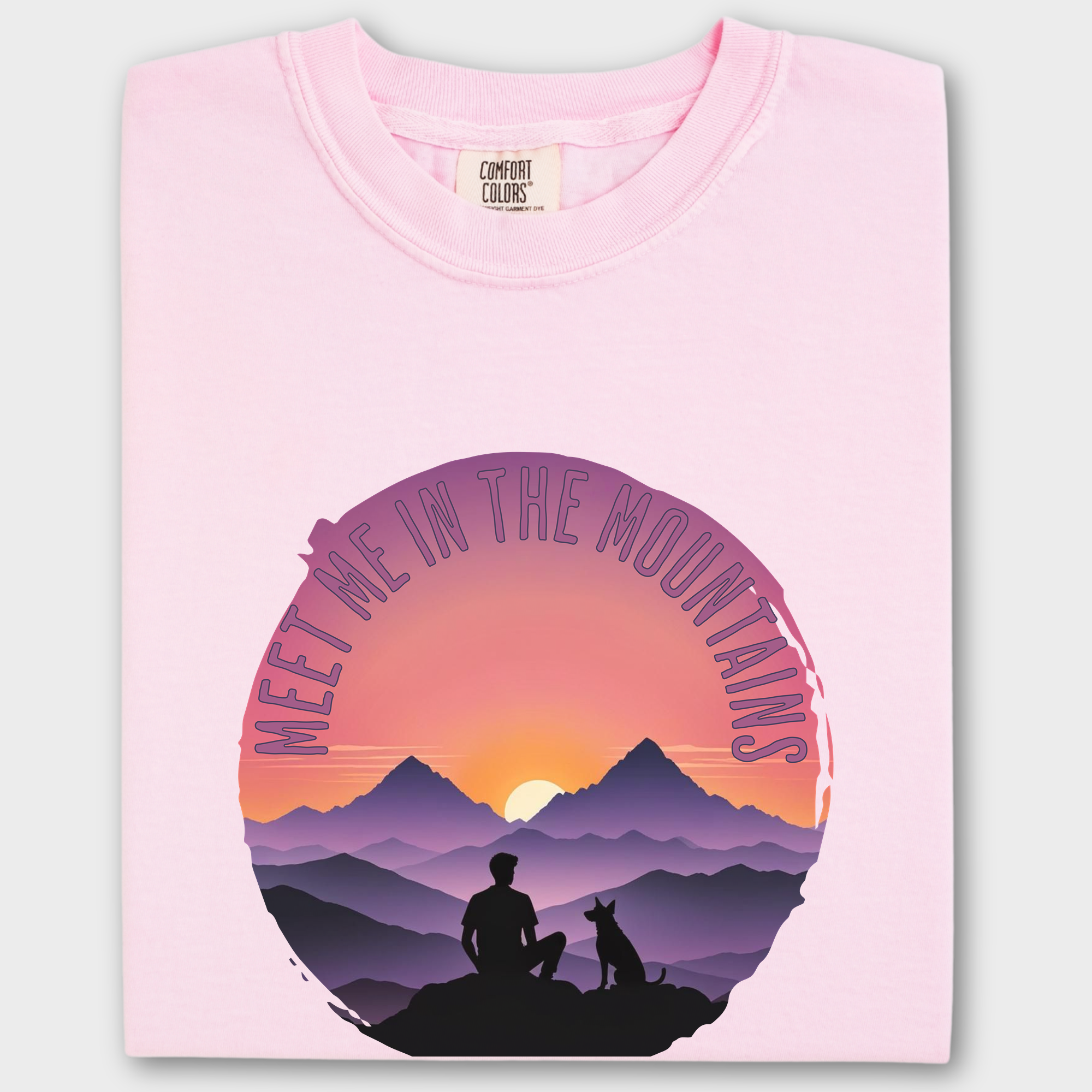 Retro Meet Me In The Mountains Dog Graphic Comfort Colors T-Shirt in Blossom-Fetch N Found