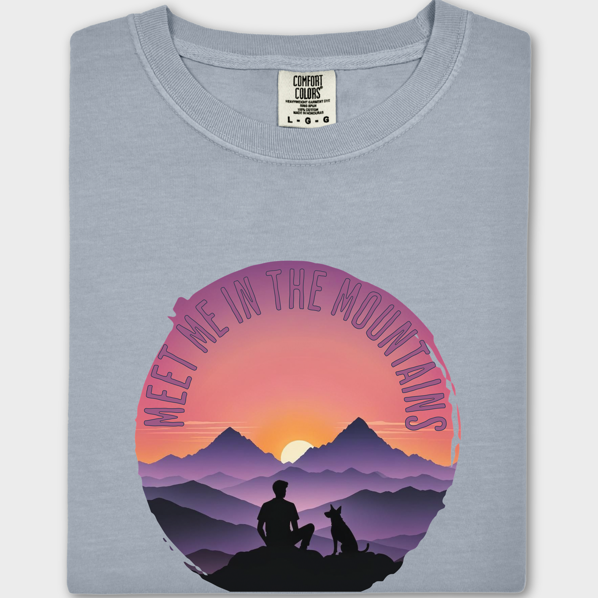 Retro Meet Me In The Mountains Dog Graphic Comfort Colors T-Shirt in Granite-Fetch N Found