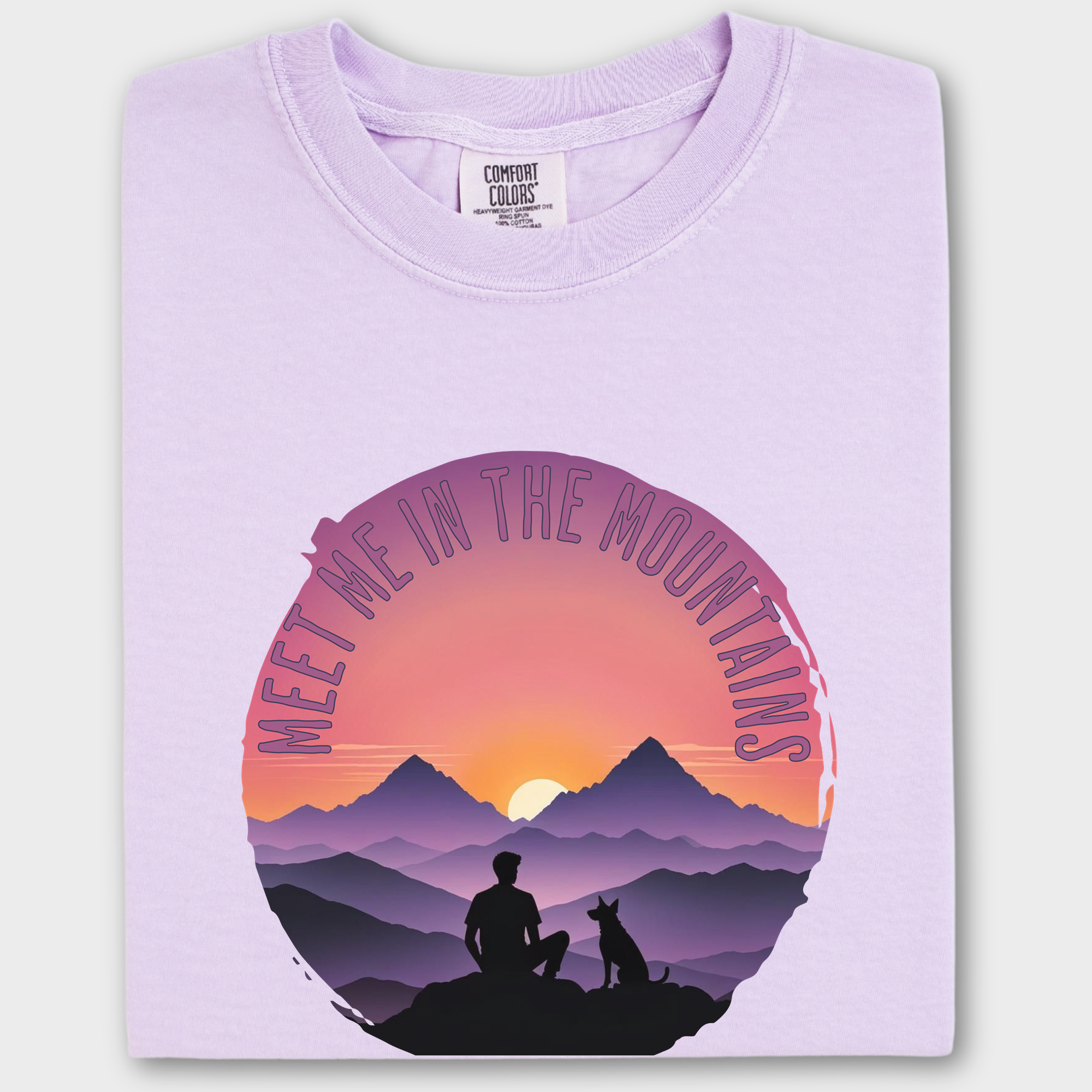 Retro Meet Me In The Mountains Dog Graphic Comfort Colors T-Shirt in Orchid-Fetch N Found